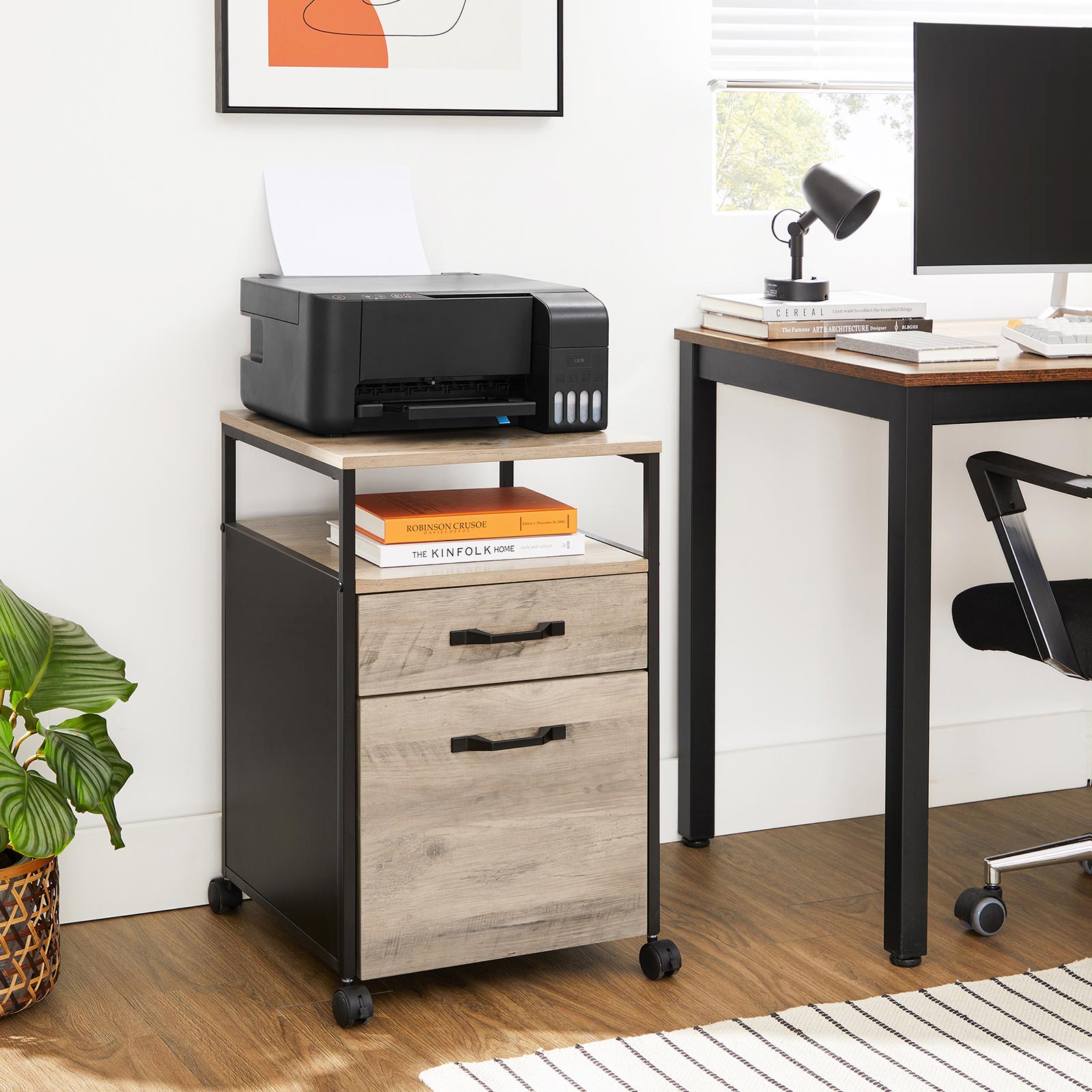 File Cabinet - Mobile Filing Cabinet with Wheels - Heather Greige and Ink Black - Heather Greige, Ink Black