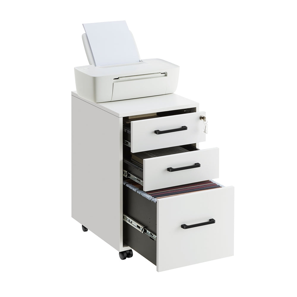 Office Filing Cabinet with Lock - Matte White