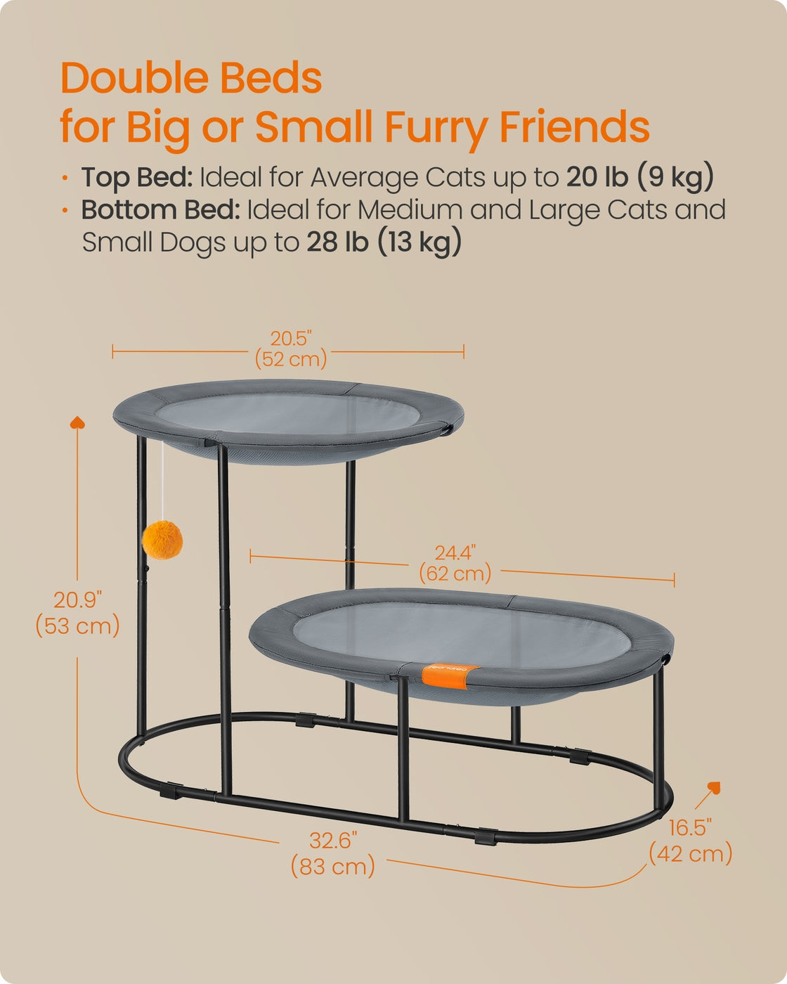 2-Tier Elevated Cat Bed for Multi-Cat Households Dove Gray