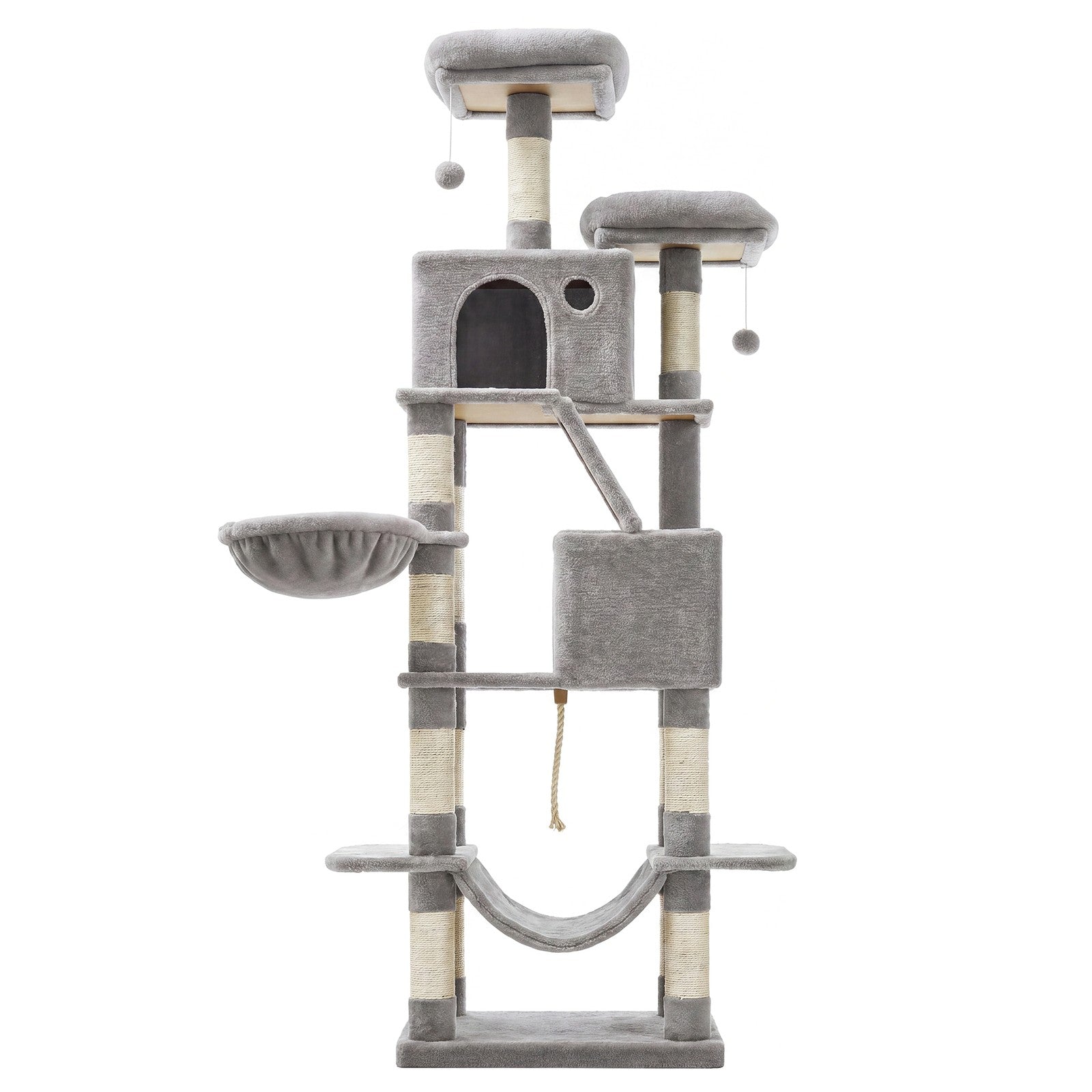 Large Cat Tree with Scratching Posts Hammock and Perches for Indoor Cats - Gray