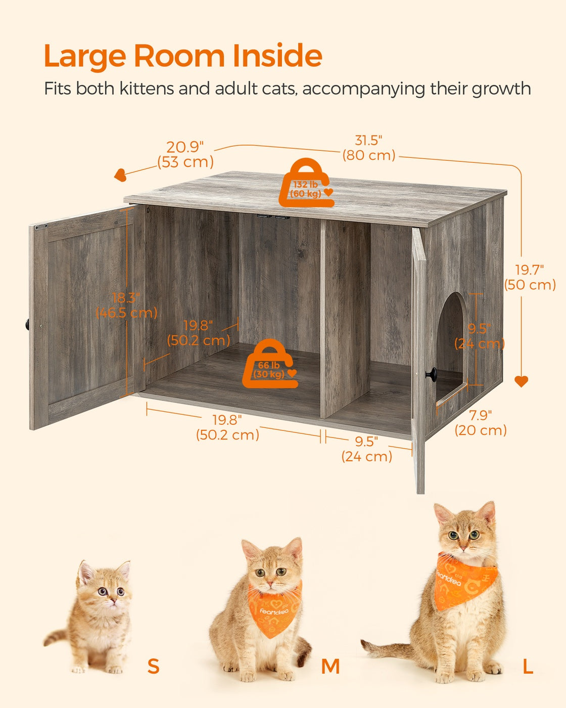 Cat Litter Box Enclosure with Removable Divider - Greige