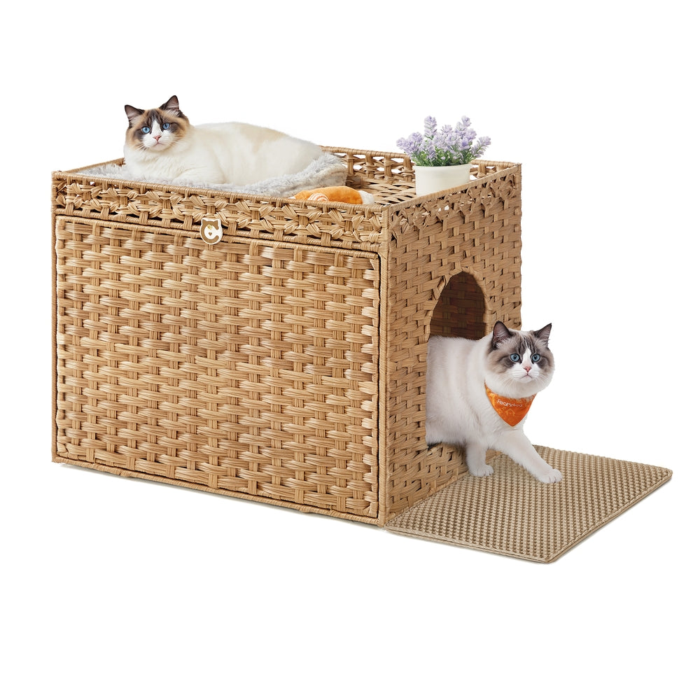 Cat Litter Box Enclosure with Extra Litter Mat and Removable Washable Tray Goose Yellow