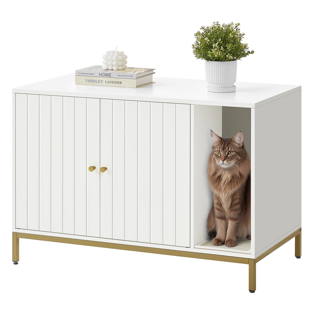 Litter Box Enclosure - 35.4 x 18.9 x 24.2 Inches - White and Gold