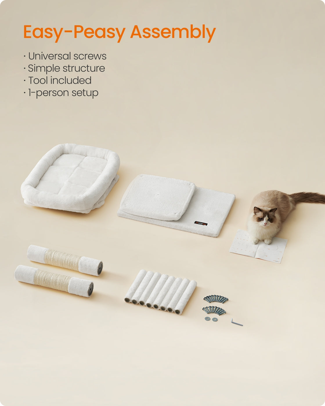 33.1-Inch Cat Tower for Large Cats Up to 16 Lb - Cream White