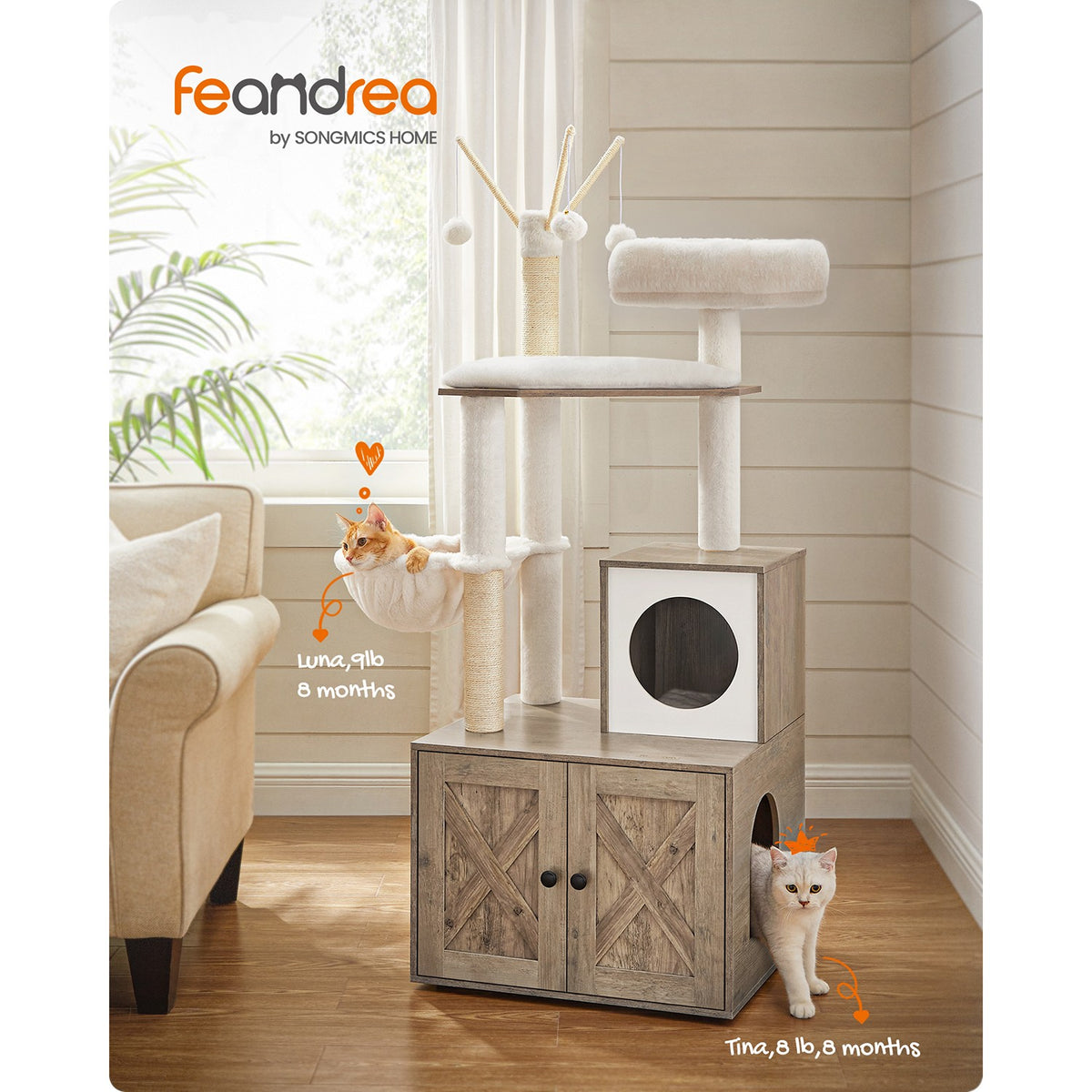 Cat Tree - Hidden Litter Box Enclosure - Scratching Posts