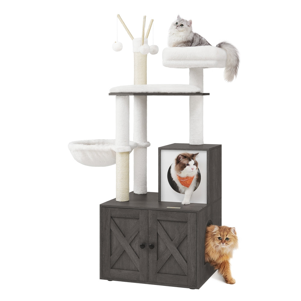 Cat Tree with Litter Box Enclosure - Misty Gray