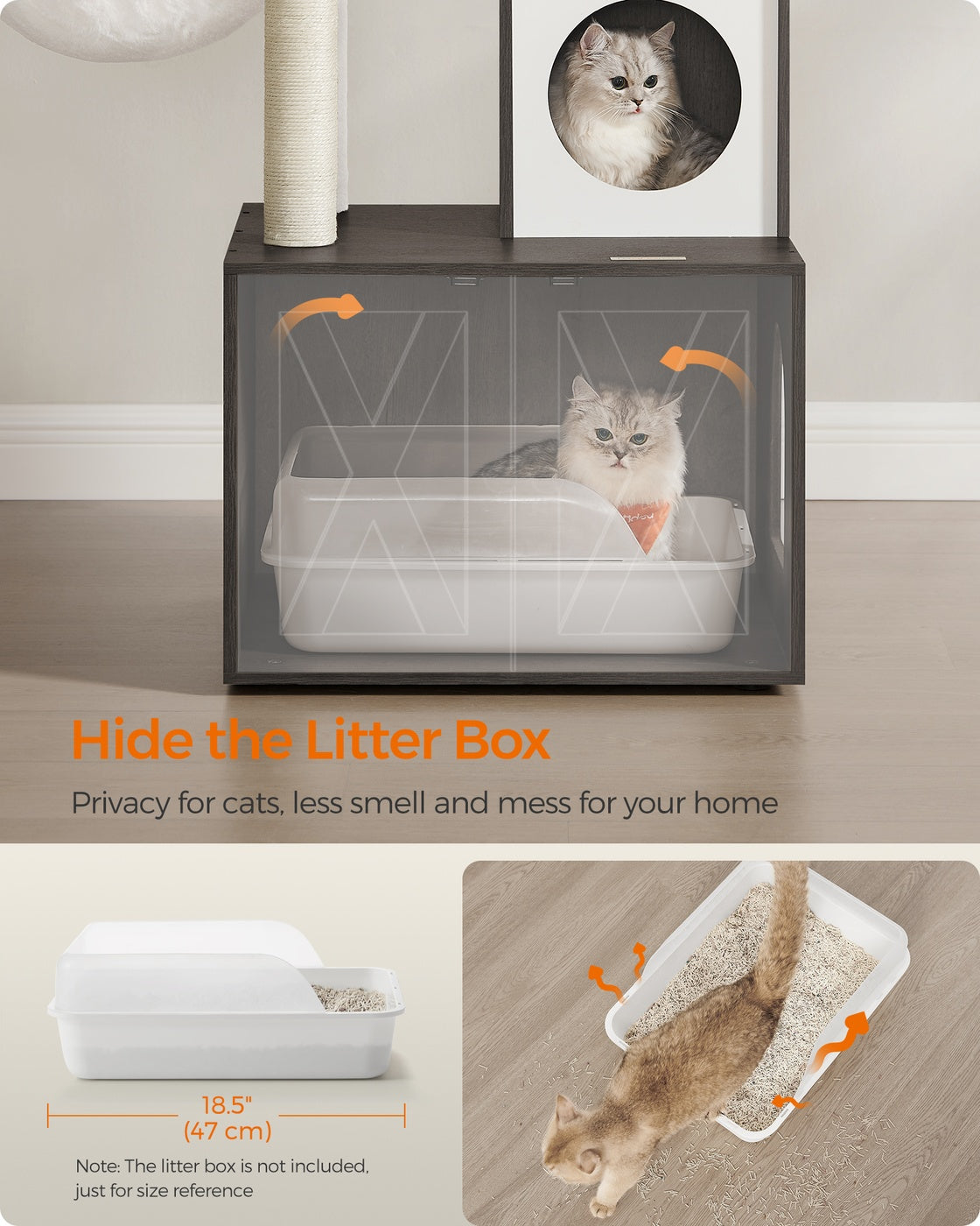 Cat Tree with Litter Box Enclosure - Misty Gray