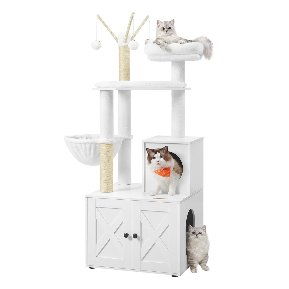 Cat Tree with Litter Box Enclosure - Cloud White