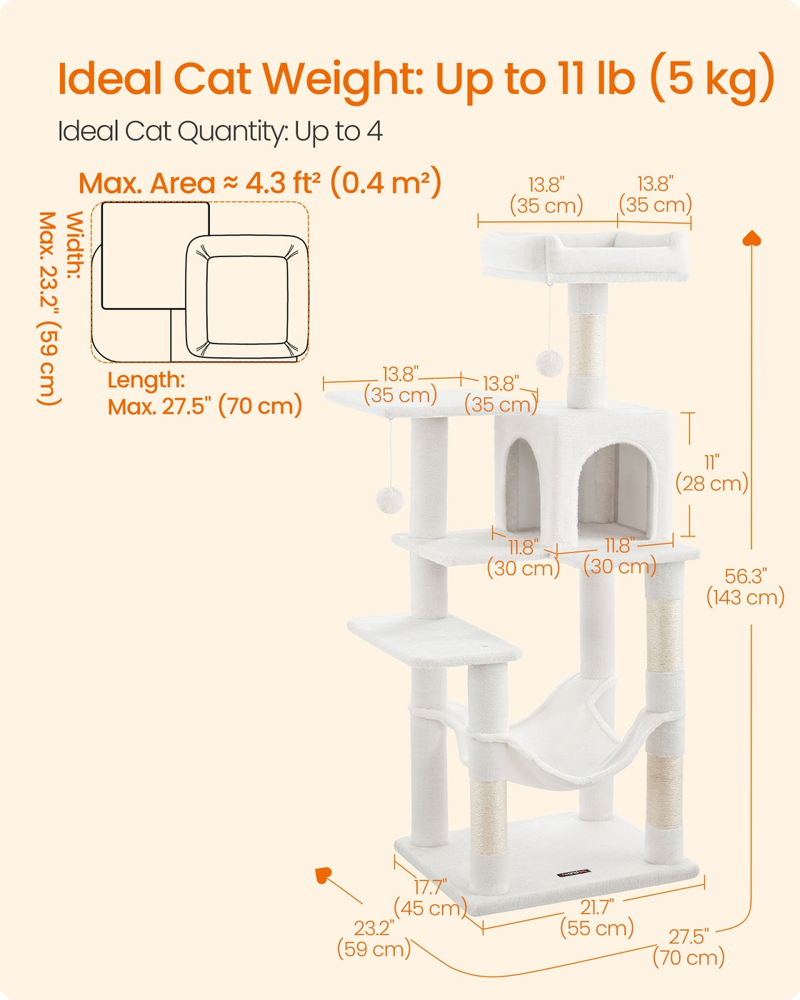 Cat Tree - Multi-Level Condo - 4 Scratching Posts - Hammock