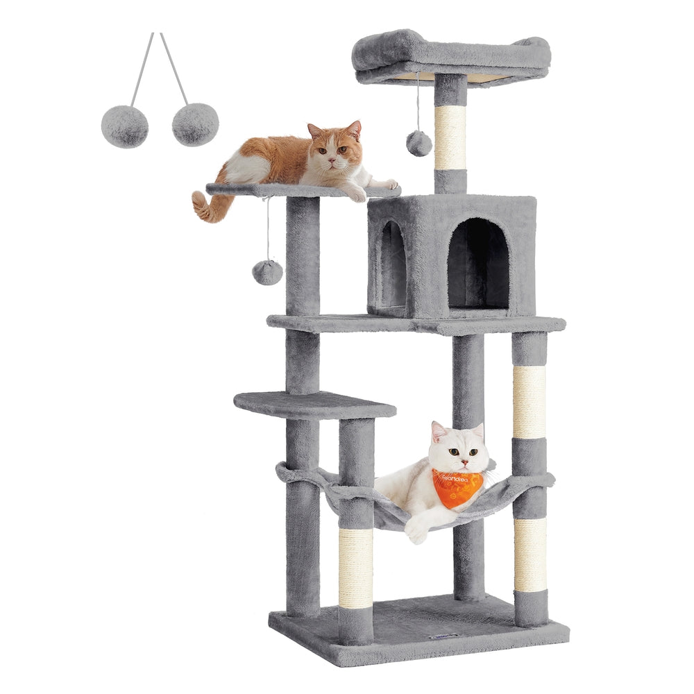 Cat Tree - 56.3-Inch Cat Tower for Indoor Cats - Multi-Level Cat Condo with 4 Scratching Posts Beige - Light Gray - 21.7"L x 17.7"W x 56.3"H