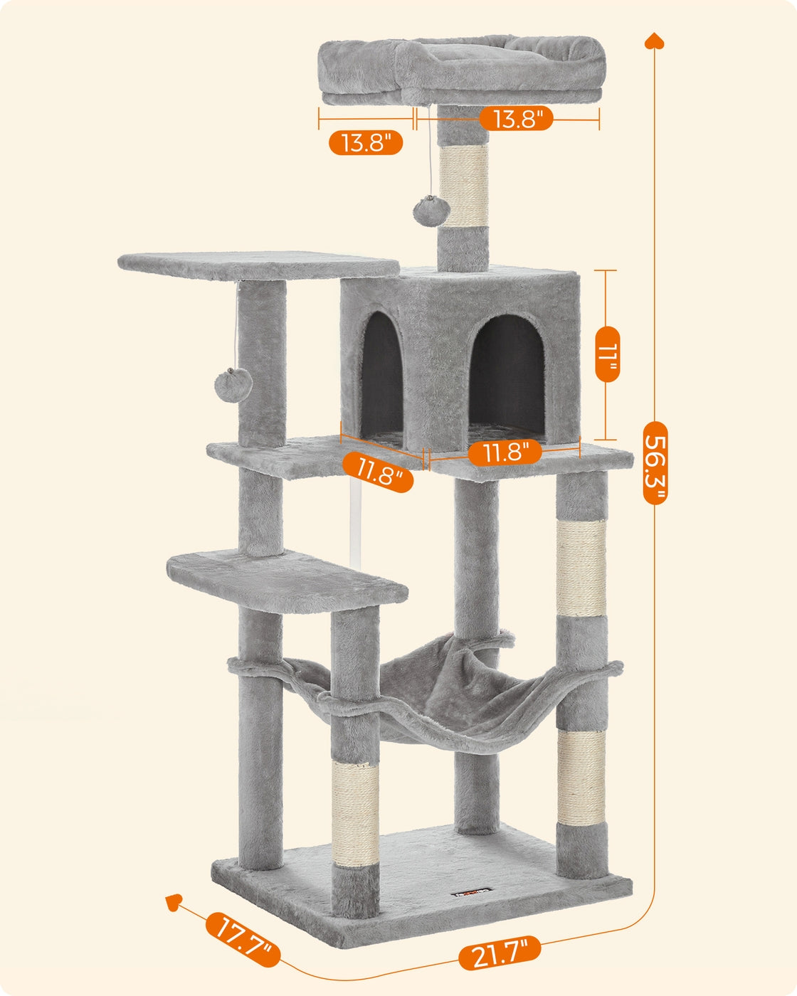 Cat Tree - Multi-Level Condo - 4 Scratching Posts - Hammock