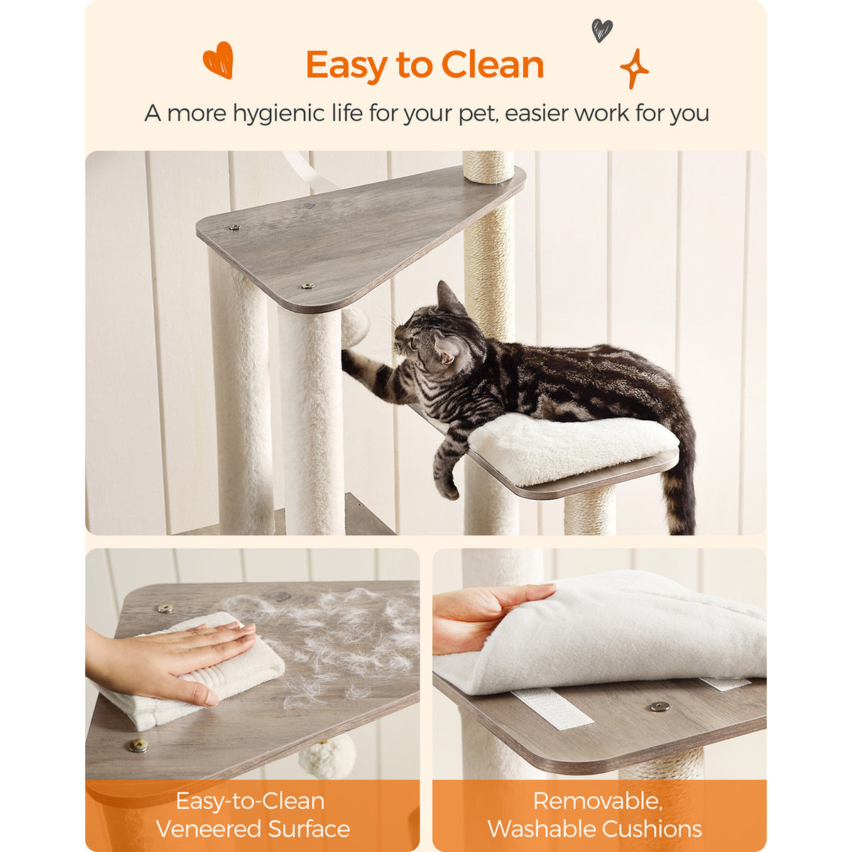 65-Inch Modern Cat Tower - Greige