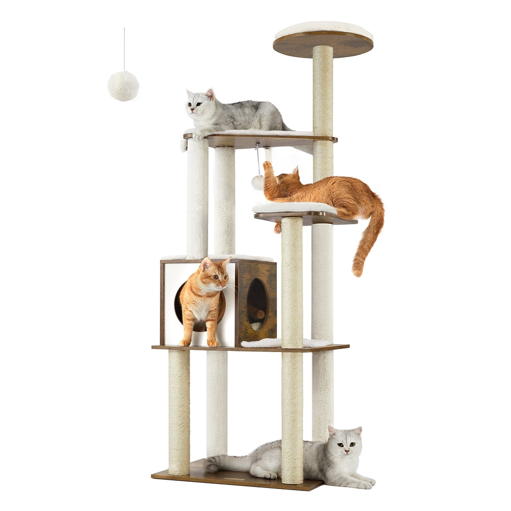 65-Inch Modern Cat Tower - Rustic Brown