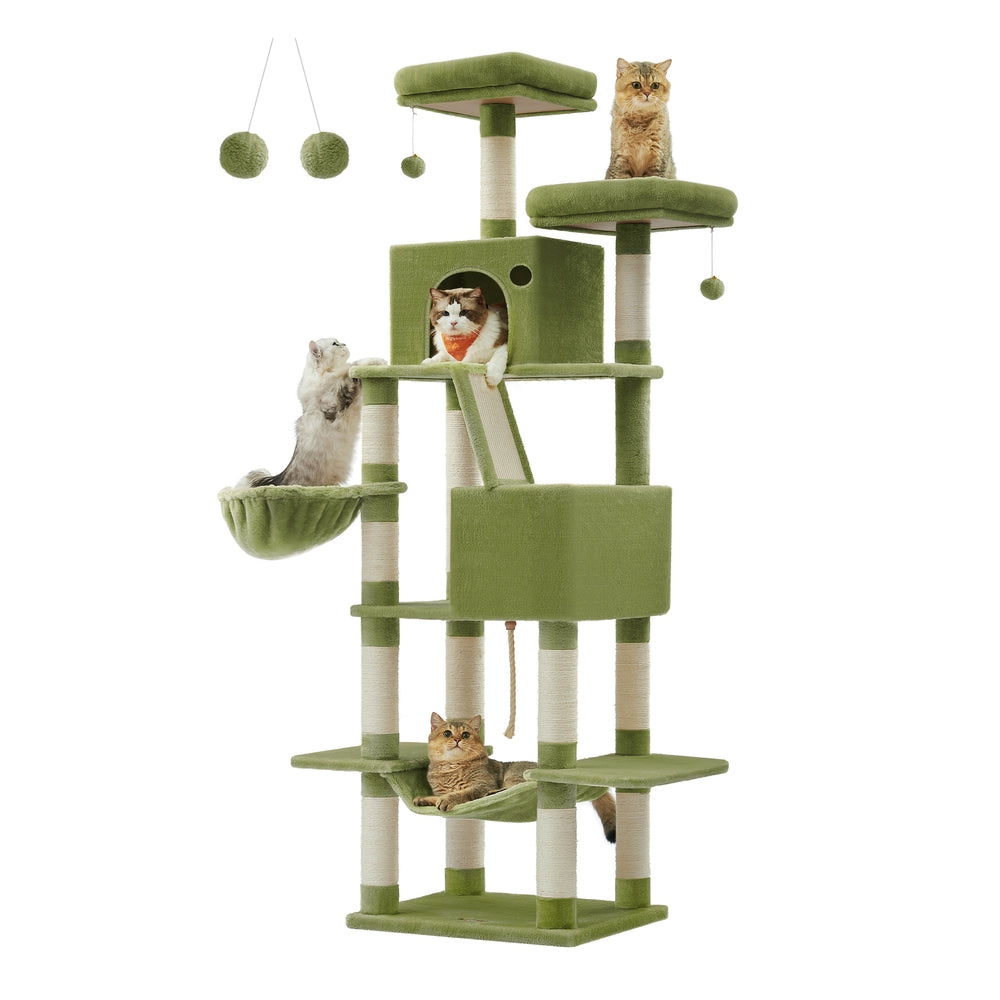 81.1" Large Multi-Level Cat Tree with 13 Scratching Posts - Smoky Gray
