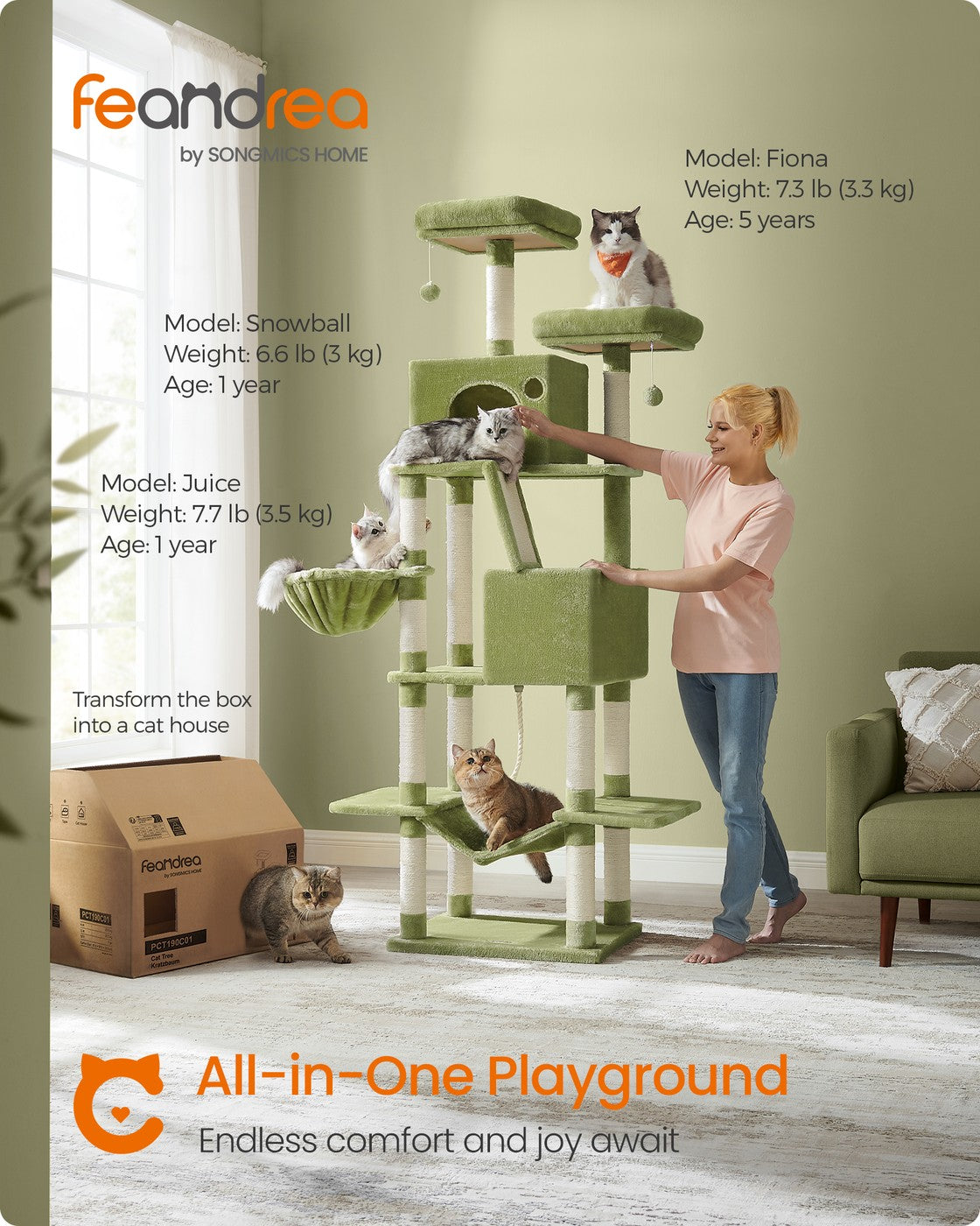 81.1" Large Multi-Level Cat Tree with 13 Scratching Posts - Smoky Gray