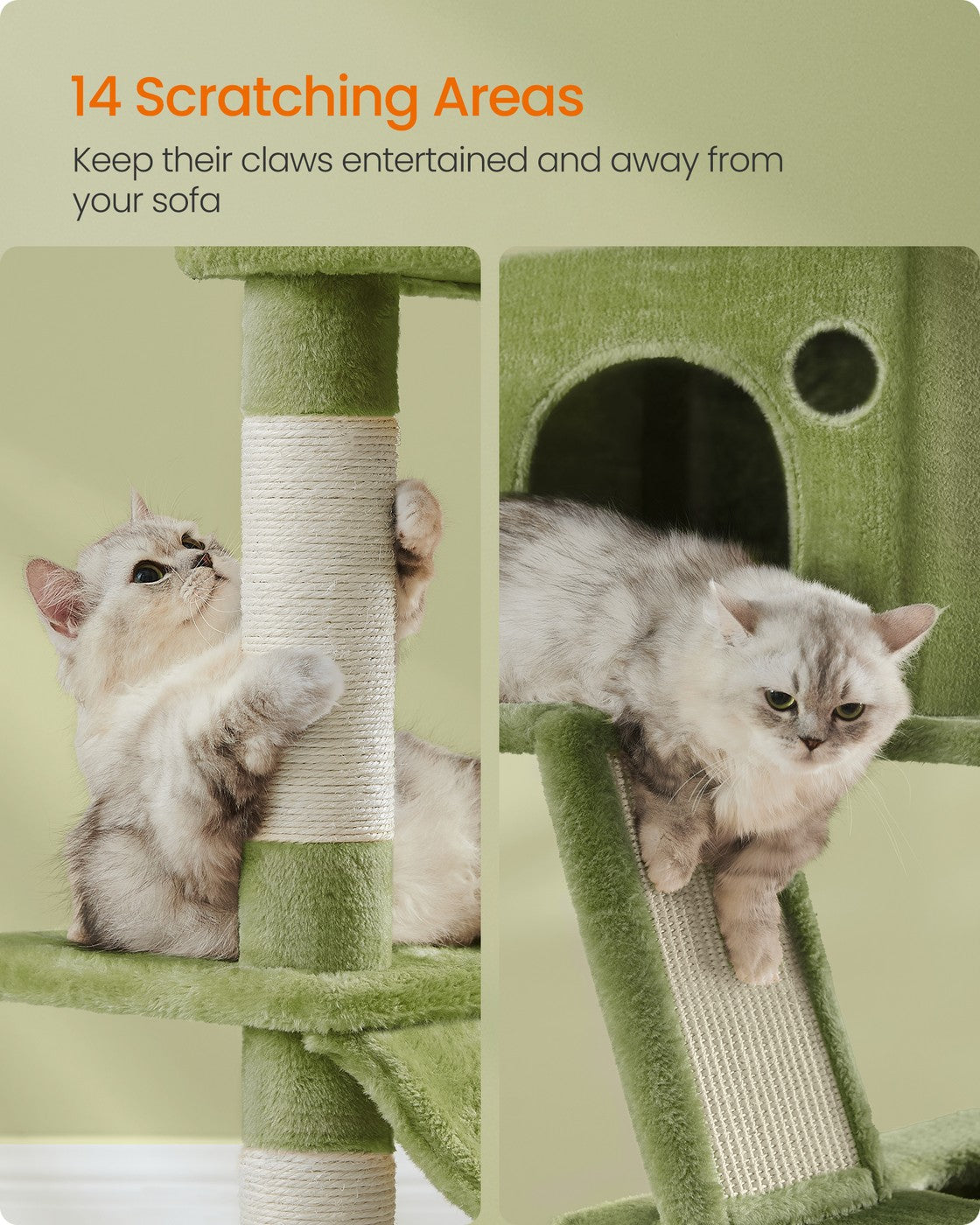 81.1" Large Multi-Level Cat Tree with 13 Scratching Posts - Smoky Gray