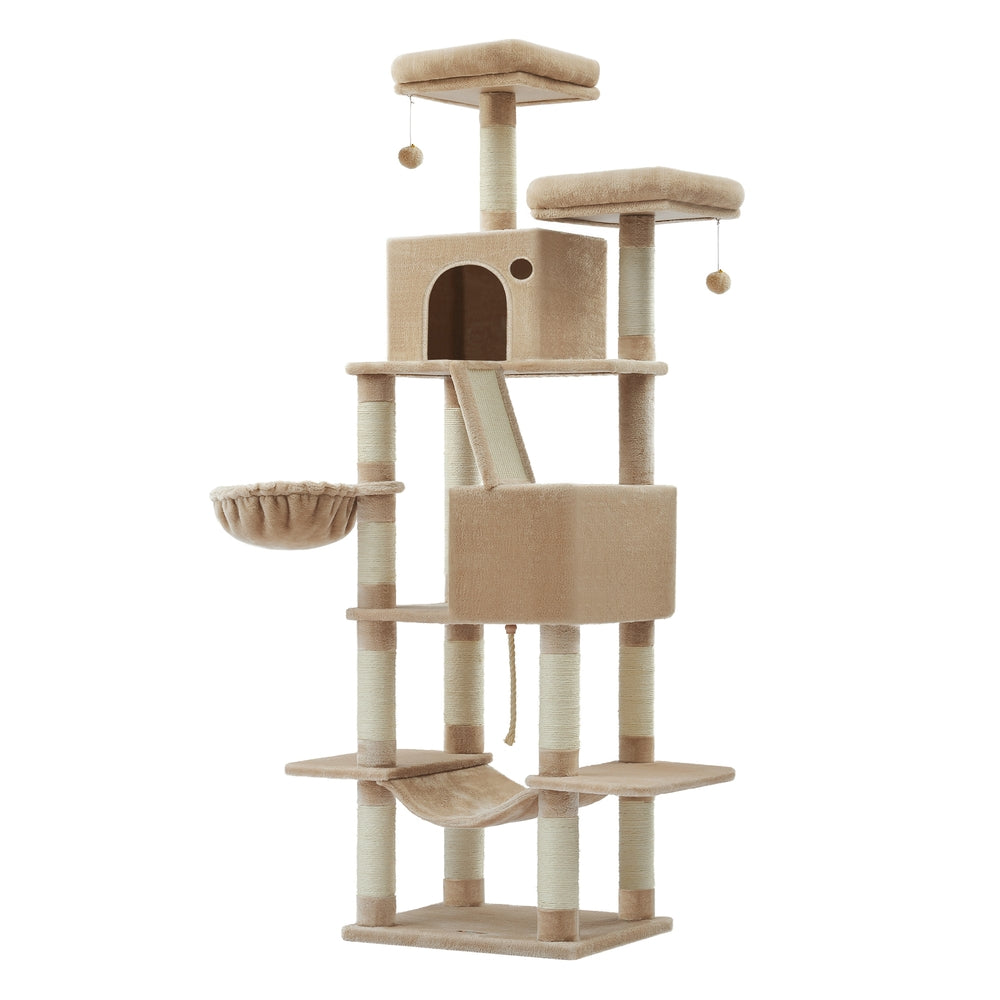 81.1" Large Multi-Level Cat Tree with 13 Scratching Posts - Beige