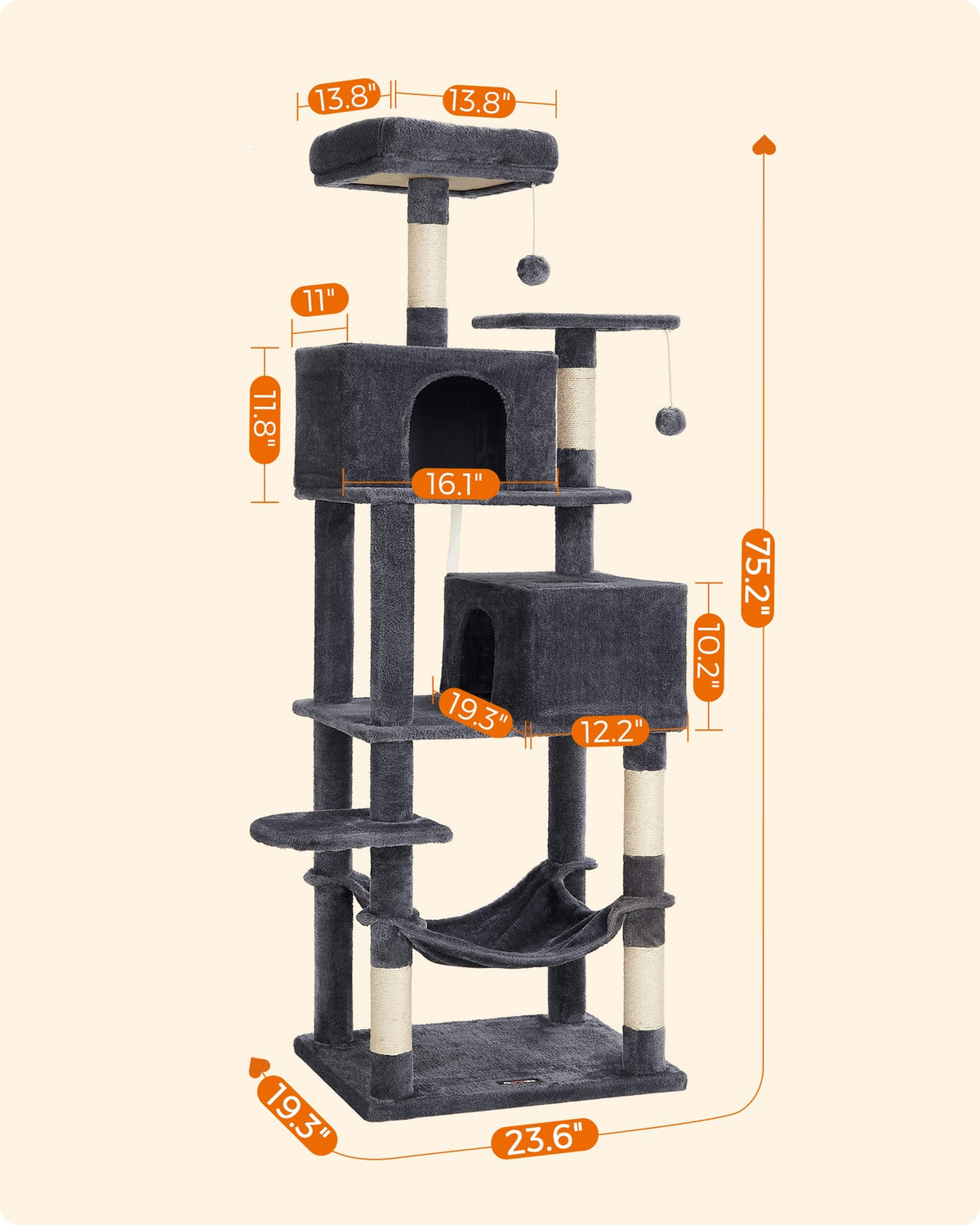 75.2-Inch Large Cat Tree Smoky Gray - Smoky Gray