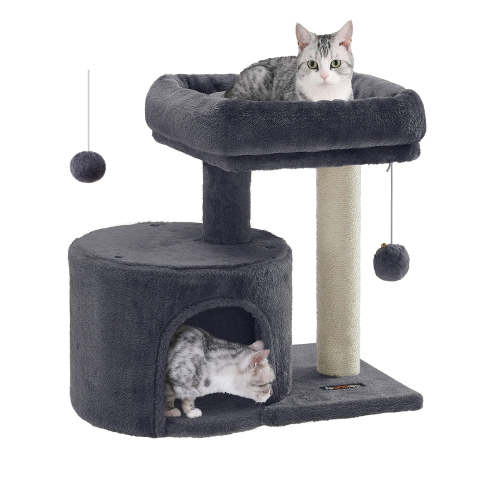 Small Cat Tower - Sisal Scratching Post - 18 Inch Compact Cat Tree - Smoky Gray