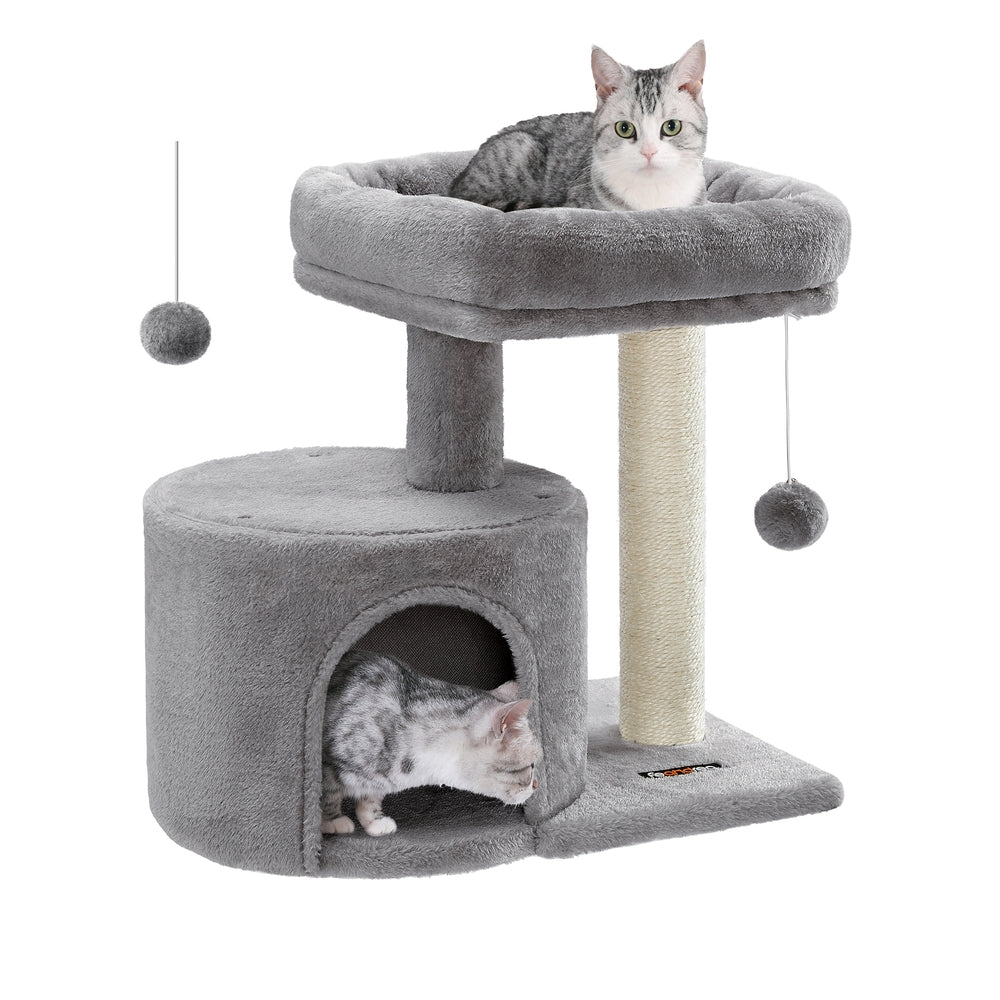 Small Cat Tower - Sisal Scratching Post - 18 Inch Compact Cat Tree - Light Gray