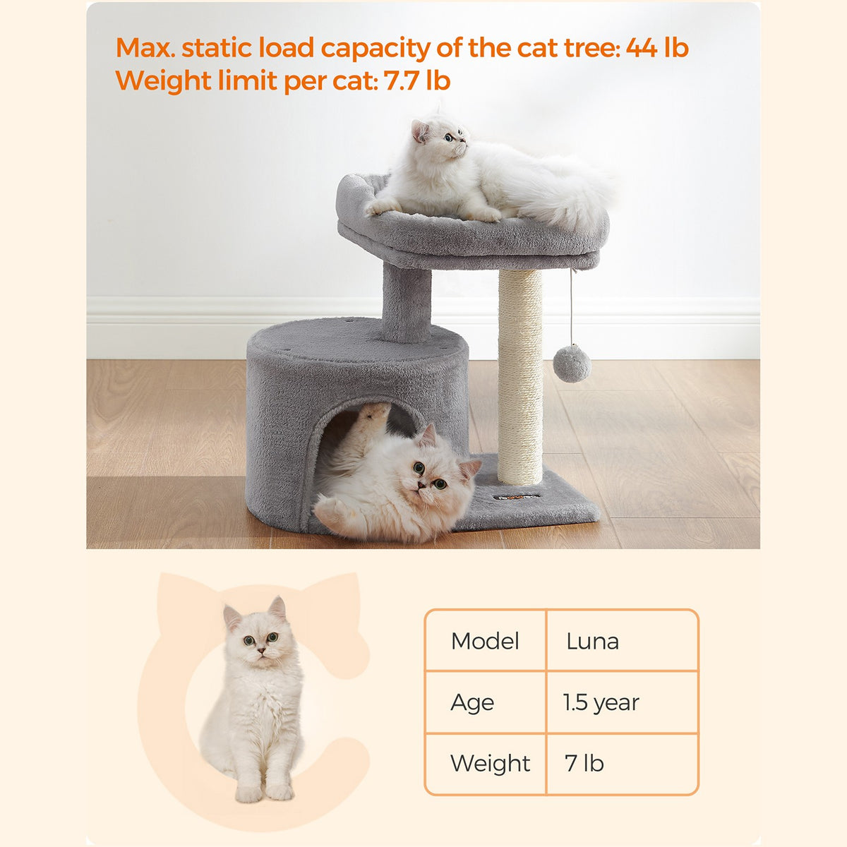 Small Cat Tower - Sisal Scratching Post - 18 Inch Compact Cat Tree