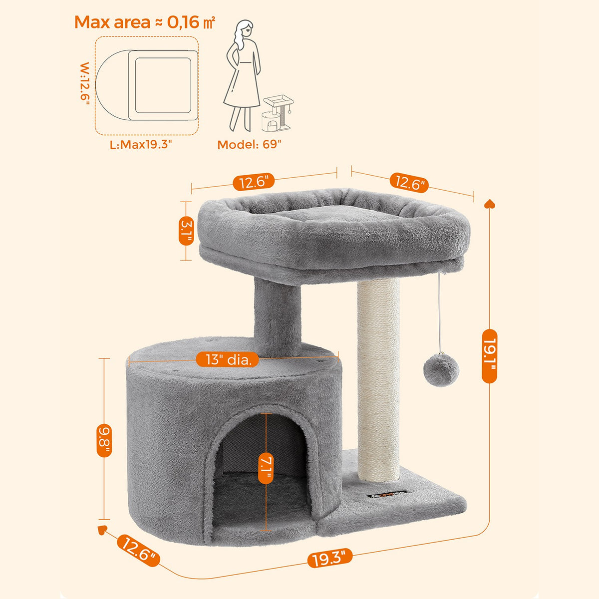 Small Cat Tower - Sisal Scratching Post - 18 Inch Compact Cat Tree