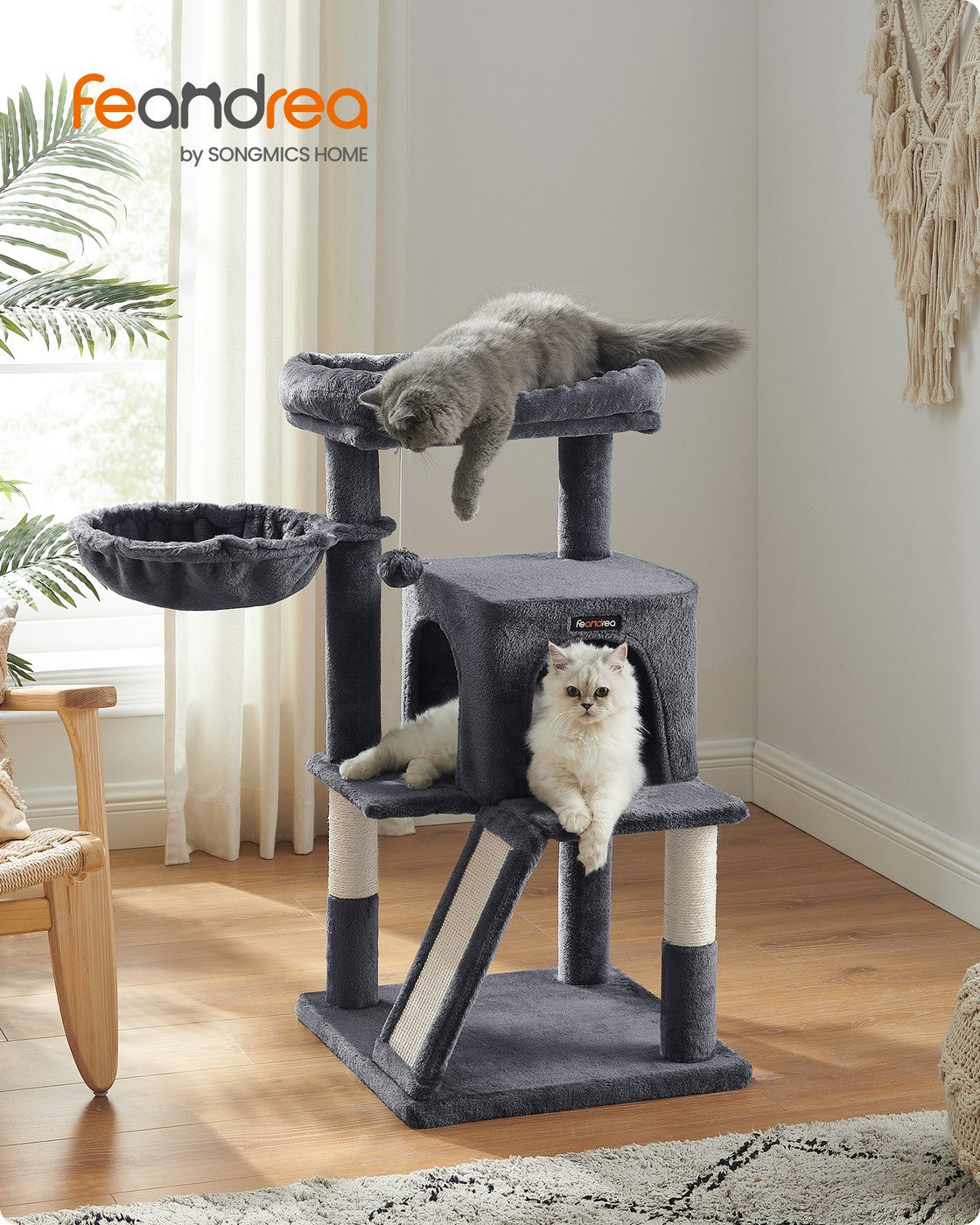 Small Cat Tower with Widened Perch for Large Cats Indoor - Smoky Gray