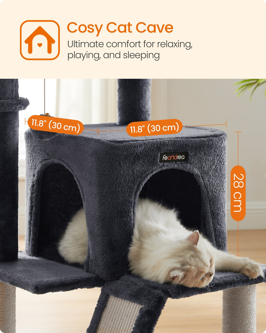 Small Cat Tower with Widened Perch for Large Cats Indoor - Smoky Gray