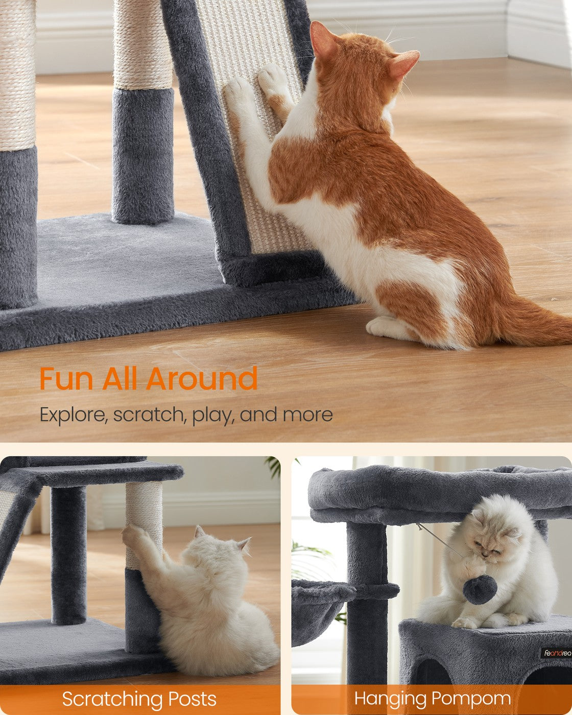 Small Cat Tower with Widened Perch for Large Cats Indoor - Smoky Gray