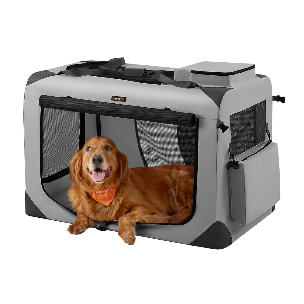 40 Inches Collapsible Soft Dog Crate - Smoke Gray - 40"L x 27"W x 27"H