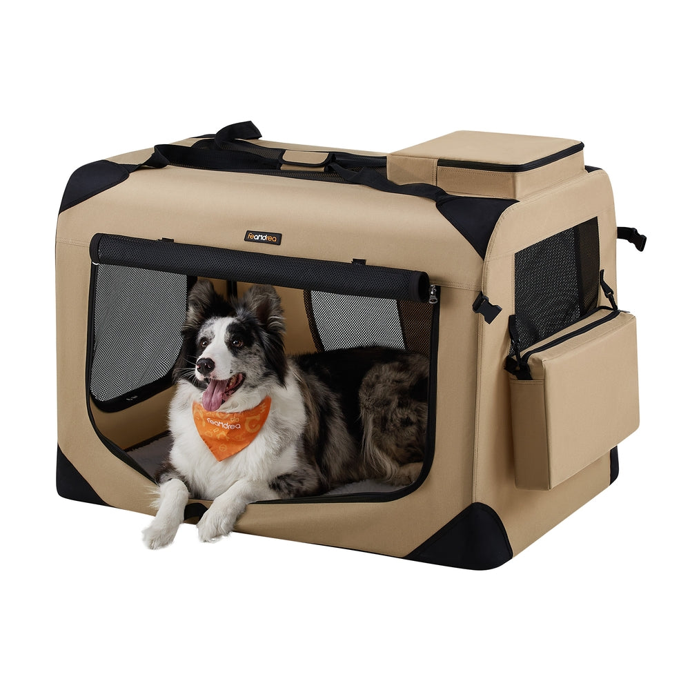40 Inches Collapsible Soft Dog Crate - Camel Brown - 36"L x 25"W x 25"H