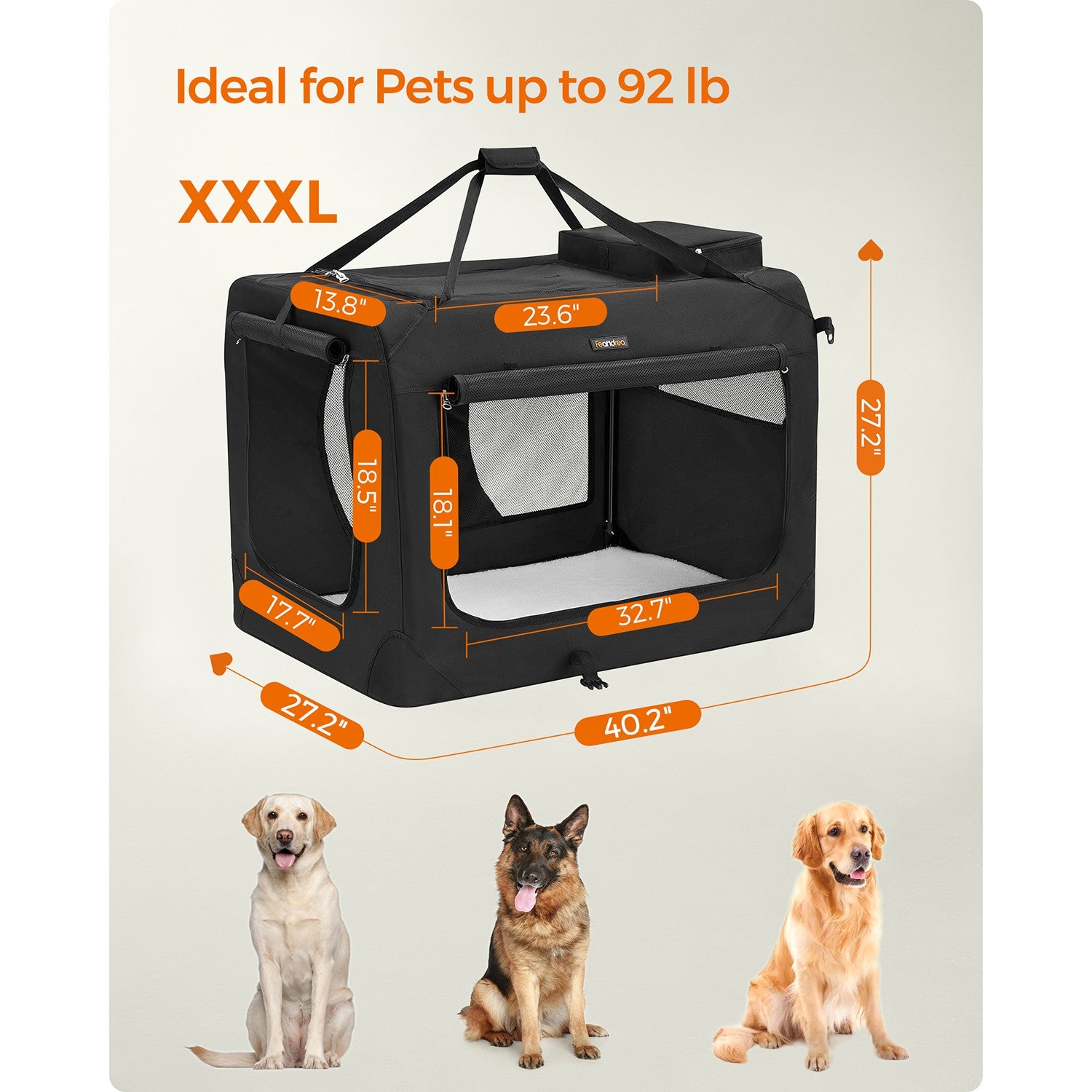 40 Inches Collapsible Soft Dog Crate - Black