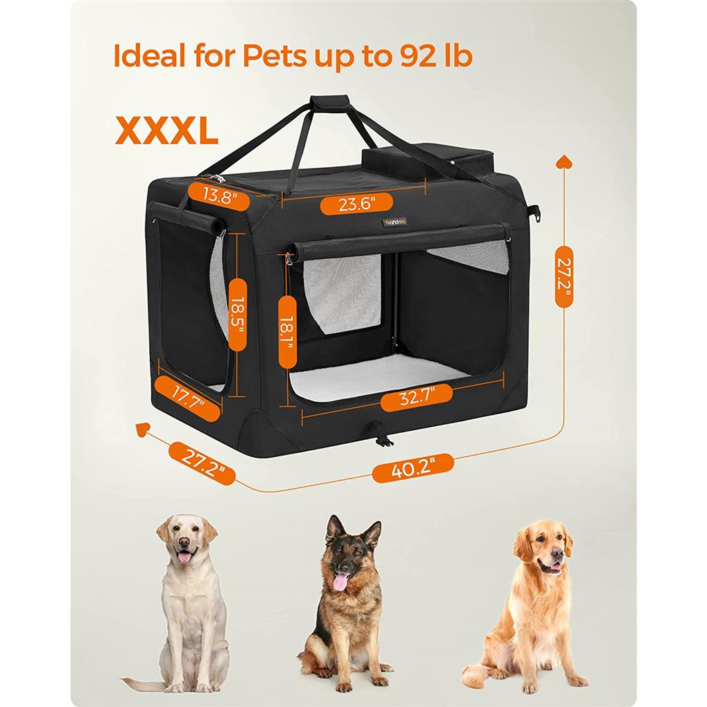 40 Inches Collapsible Soft Dog Crate - Black