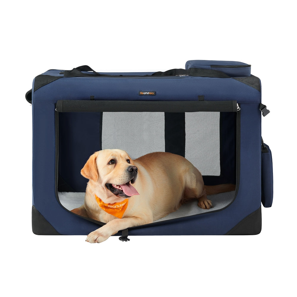 40 Inches Collapsible Soft Dog Crate - Dark Blue - 40"L x 27"W x 27"H