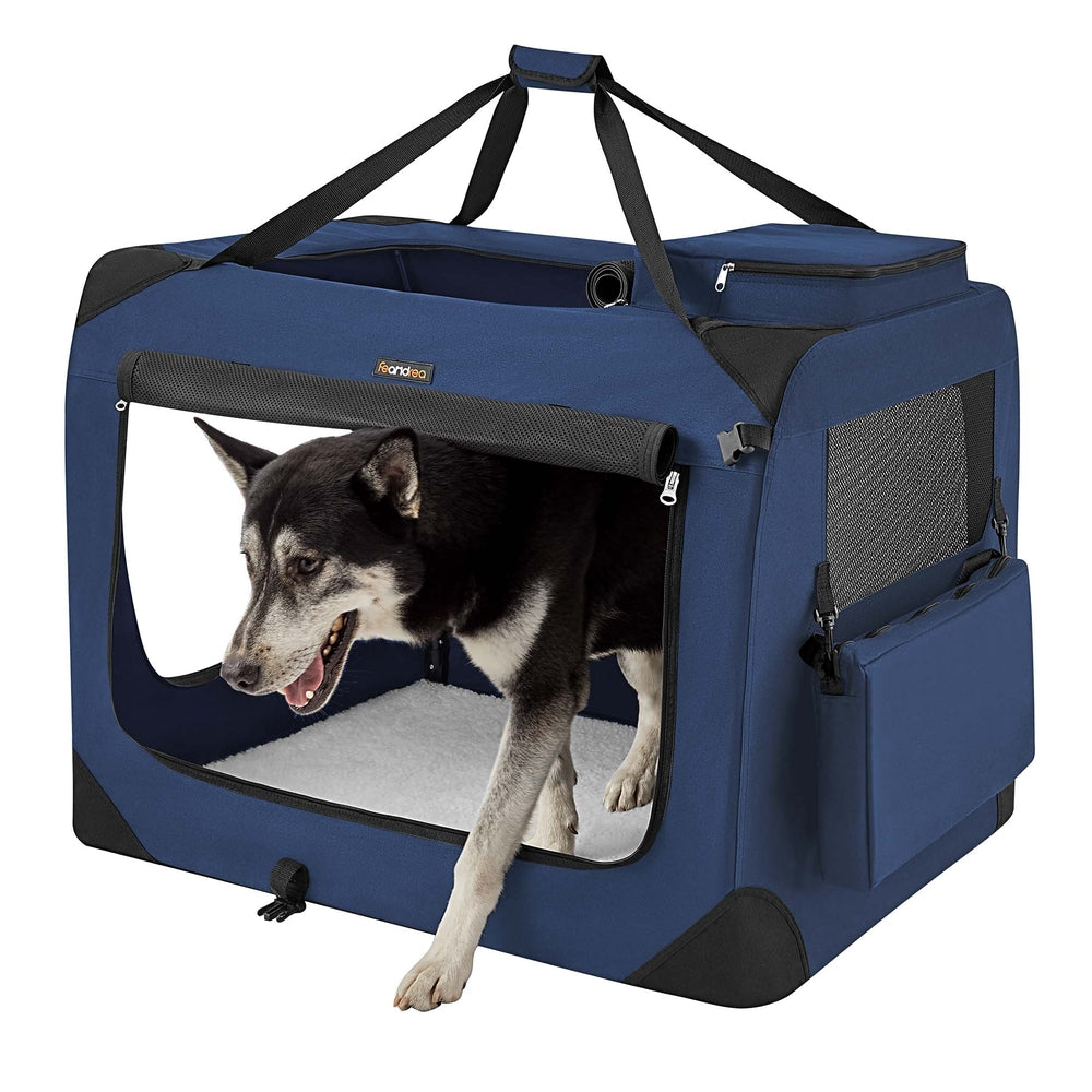 40 Inches Collapsible Soft Dog Crate - Dark Blue - 36"L x 25"W x 25"H