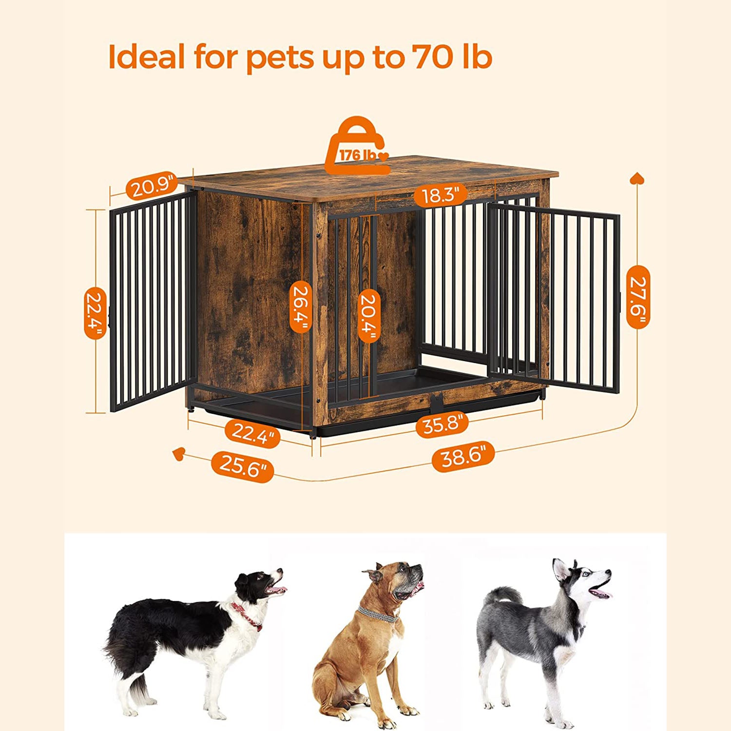38 Inches Dog Kennel for Dogs Up to 70 Lb