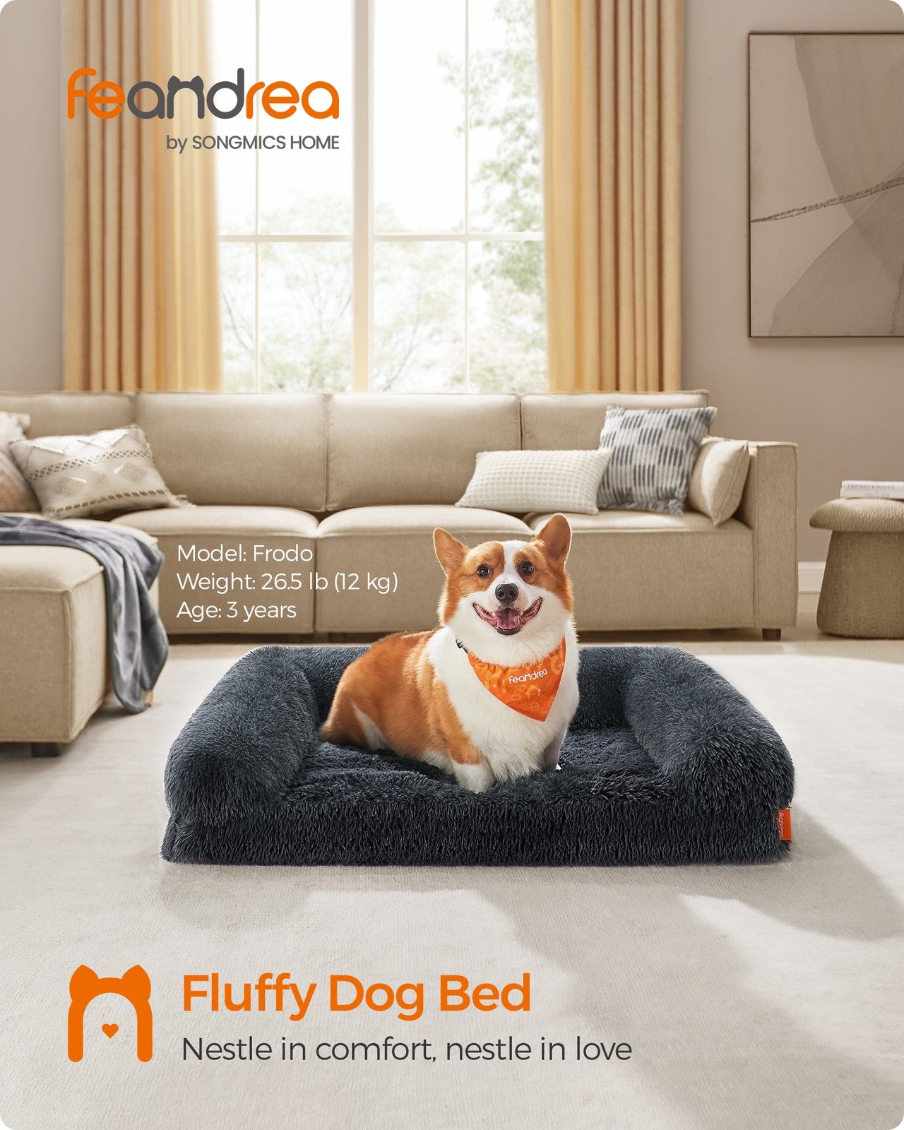 Orthopaedic Dog Sofa Bed for Medium and Large Dogs - Dark Gray