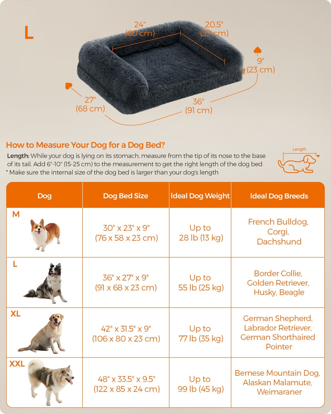 Orthopaedic Dog Sofa Bed for Medium and Large Dogs - Dark Gray