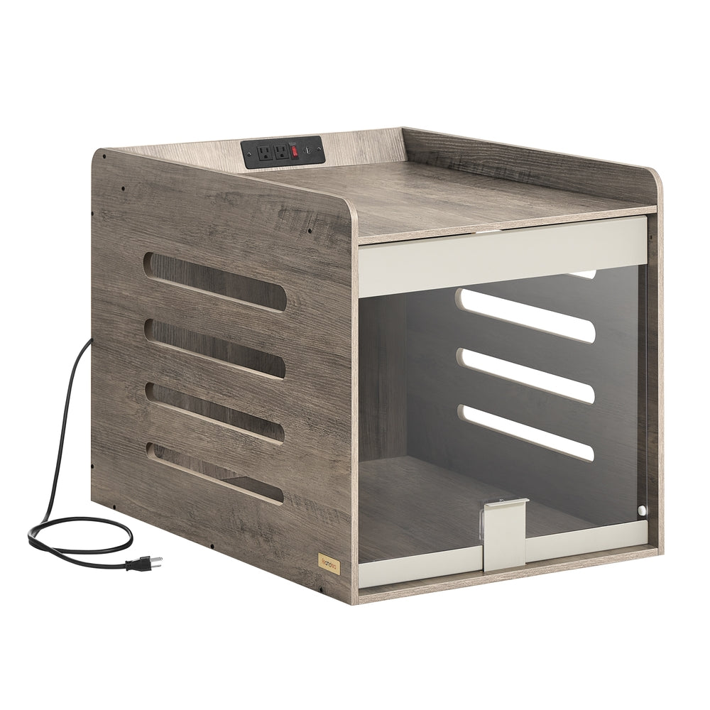 Modern Dog Crate with Charging Station - Heather Greige