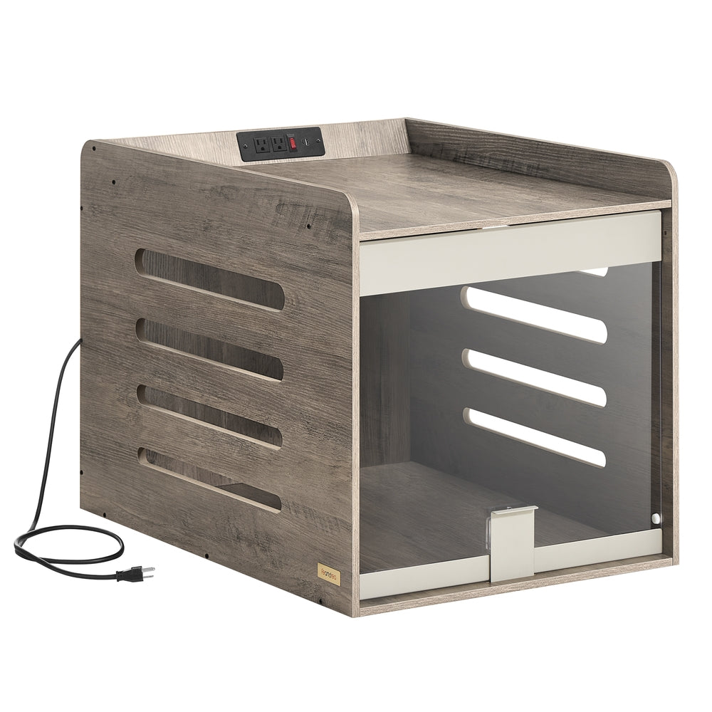 Modern Dog Crate with Charging Station - Heather Greige