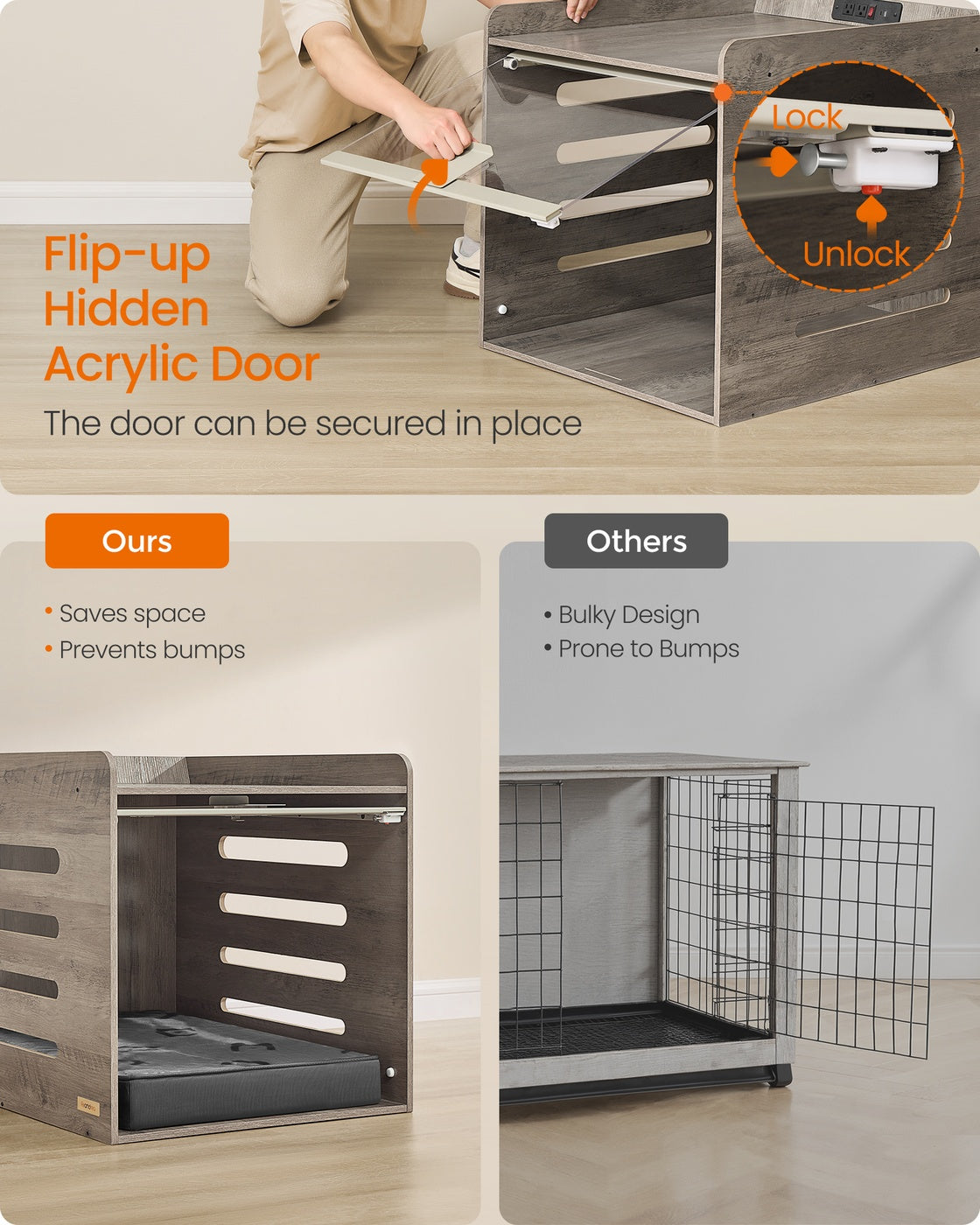 Modern Dog Crate with Charging Station - Heather Greige