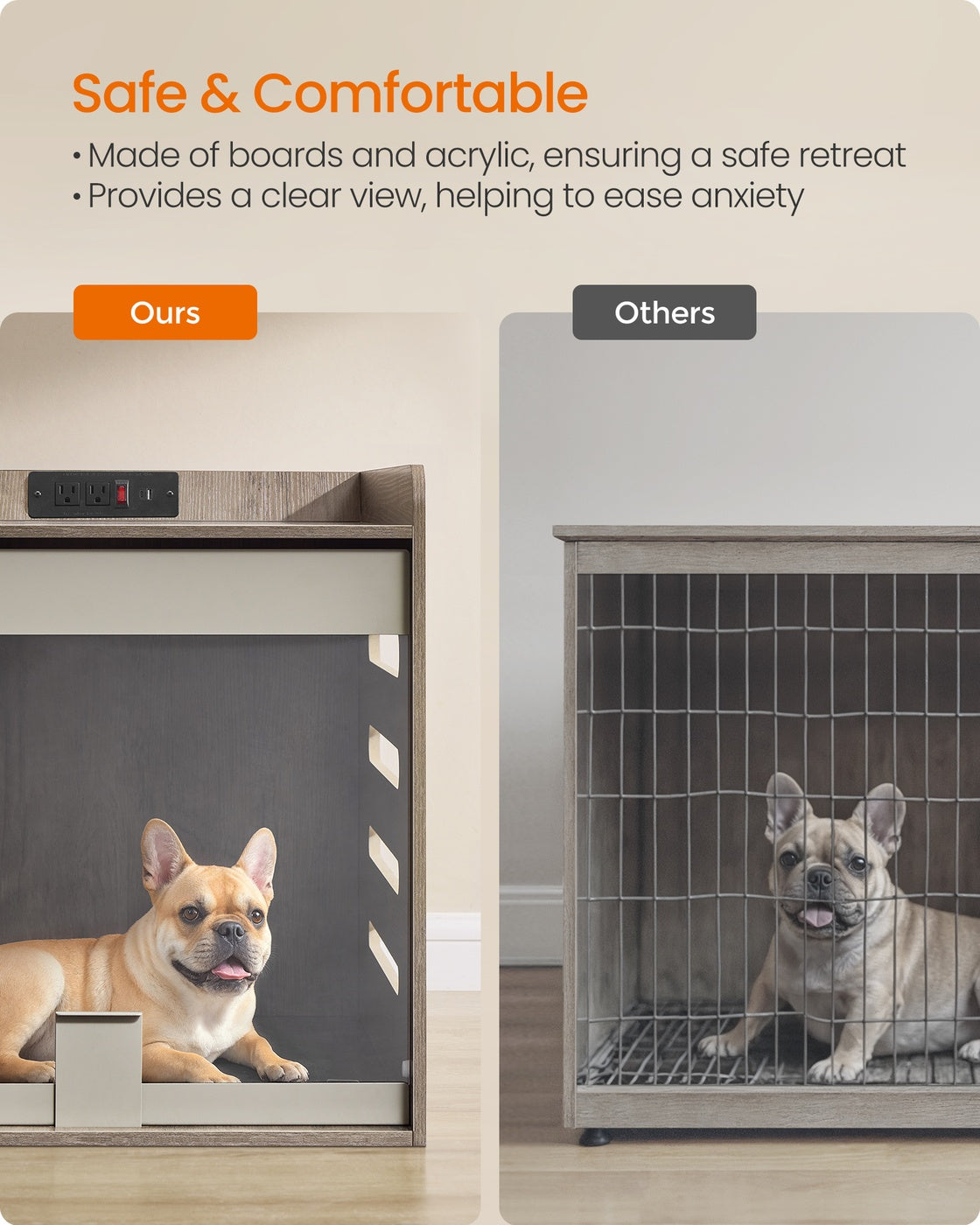 Modern Dog Crate with Charging Station - Heather Greige