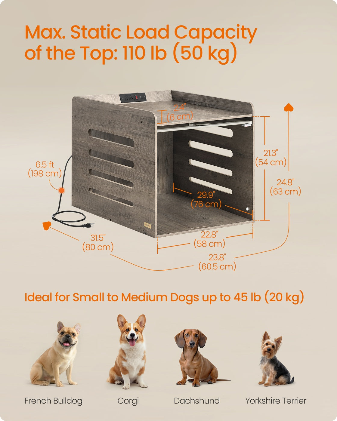 Modern Dog Crate with Charging Station - Heather Greige