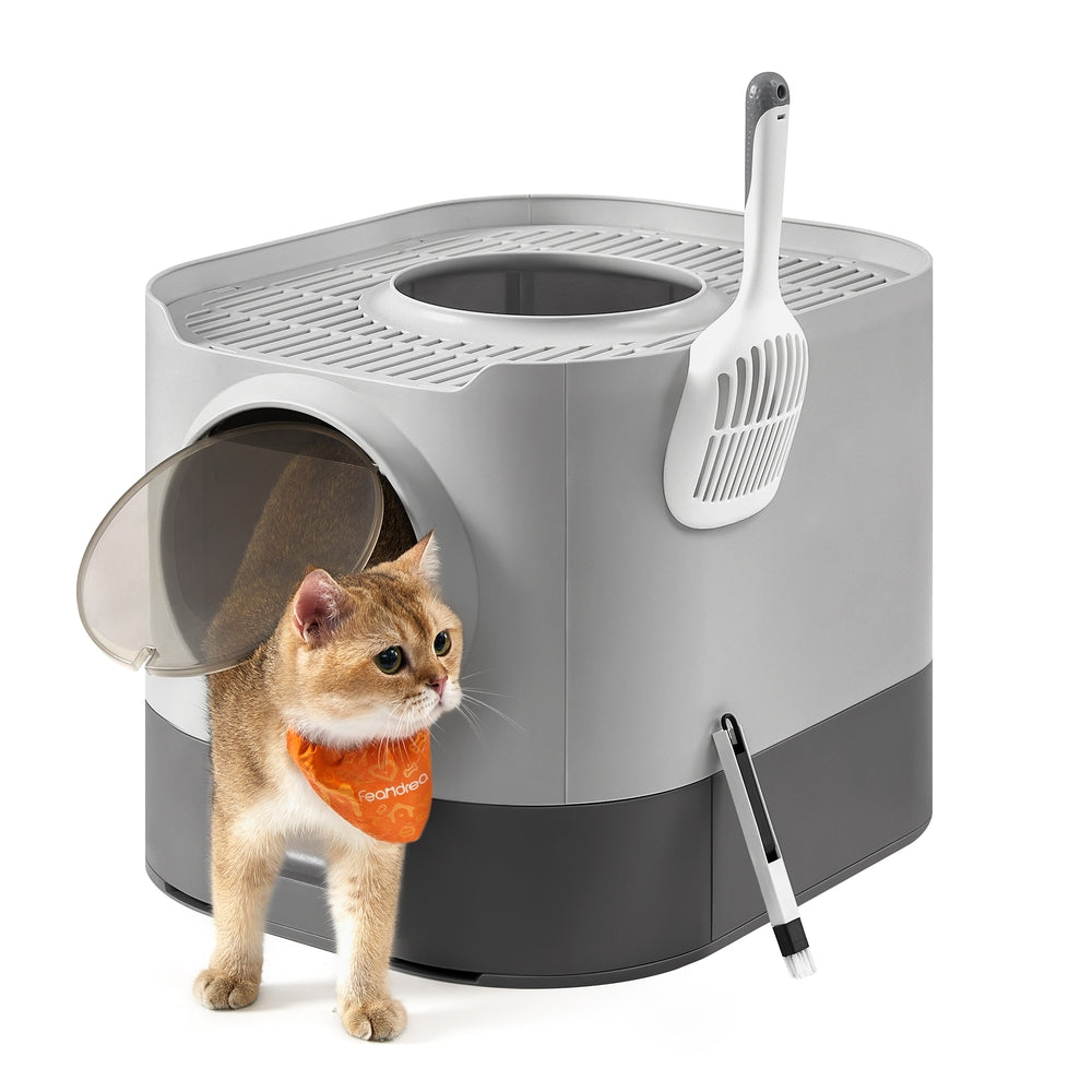 XL Enclosed Cat Litter Box with Slide-Out Tray - Dove Gray, Slat Gray