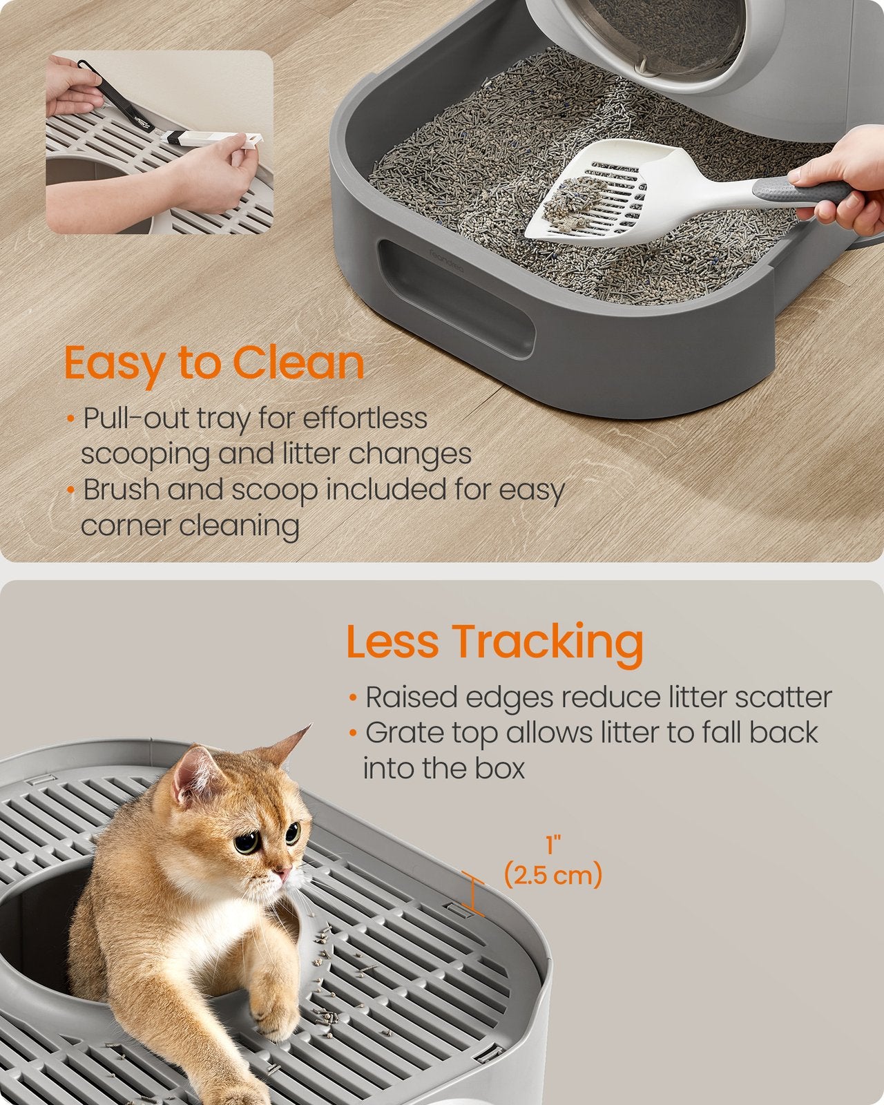 XL Enclosed Cat Litter Box with Slide-Out Tray - Dove Gray, Slat Gray