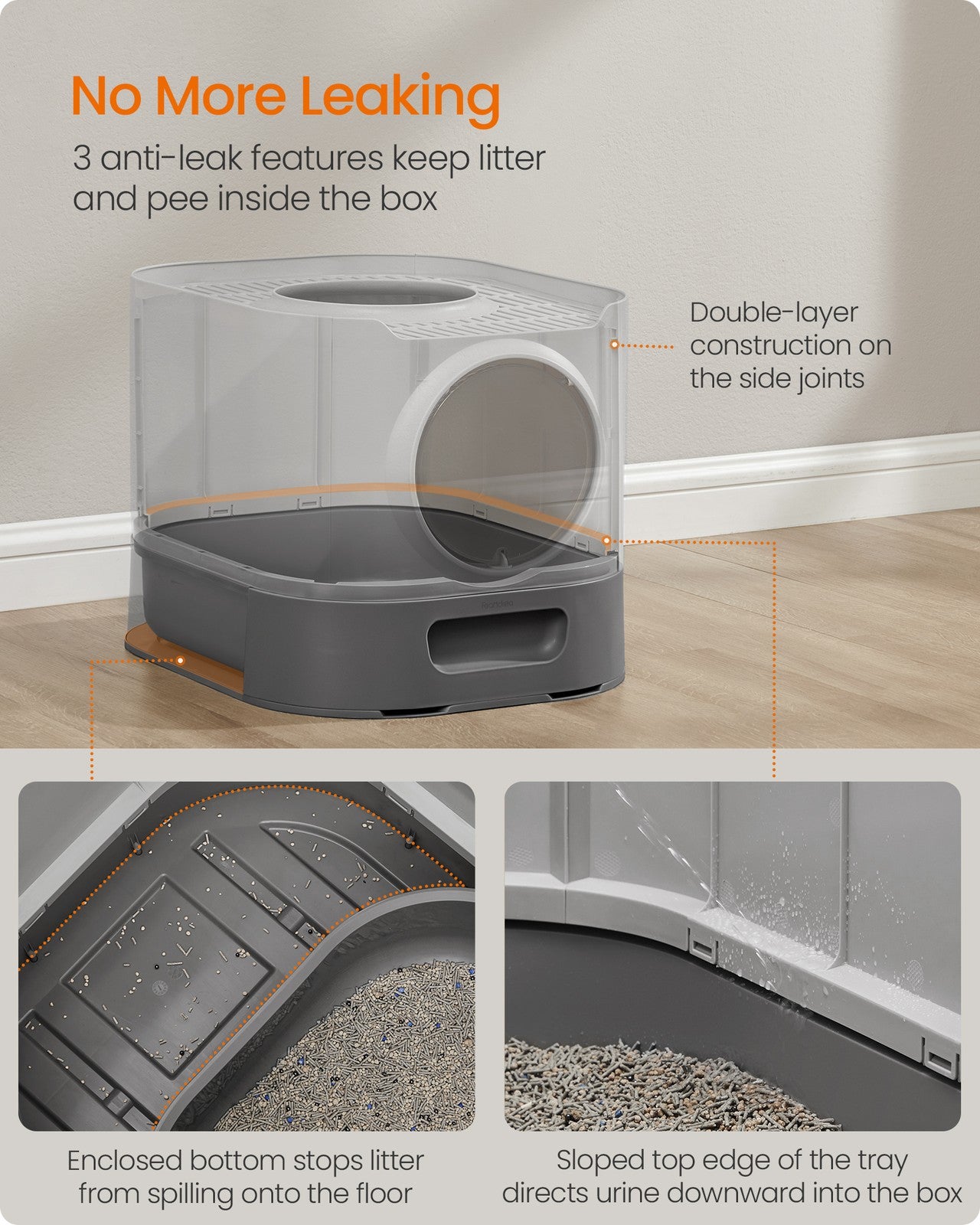 XL Enclosed Cat Litter Box with Slide-Out Tray - Dove Gray, Slat Gray