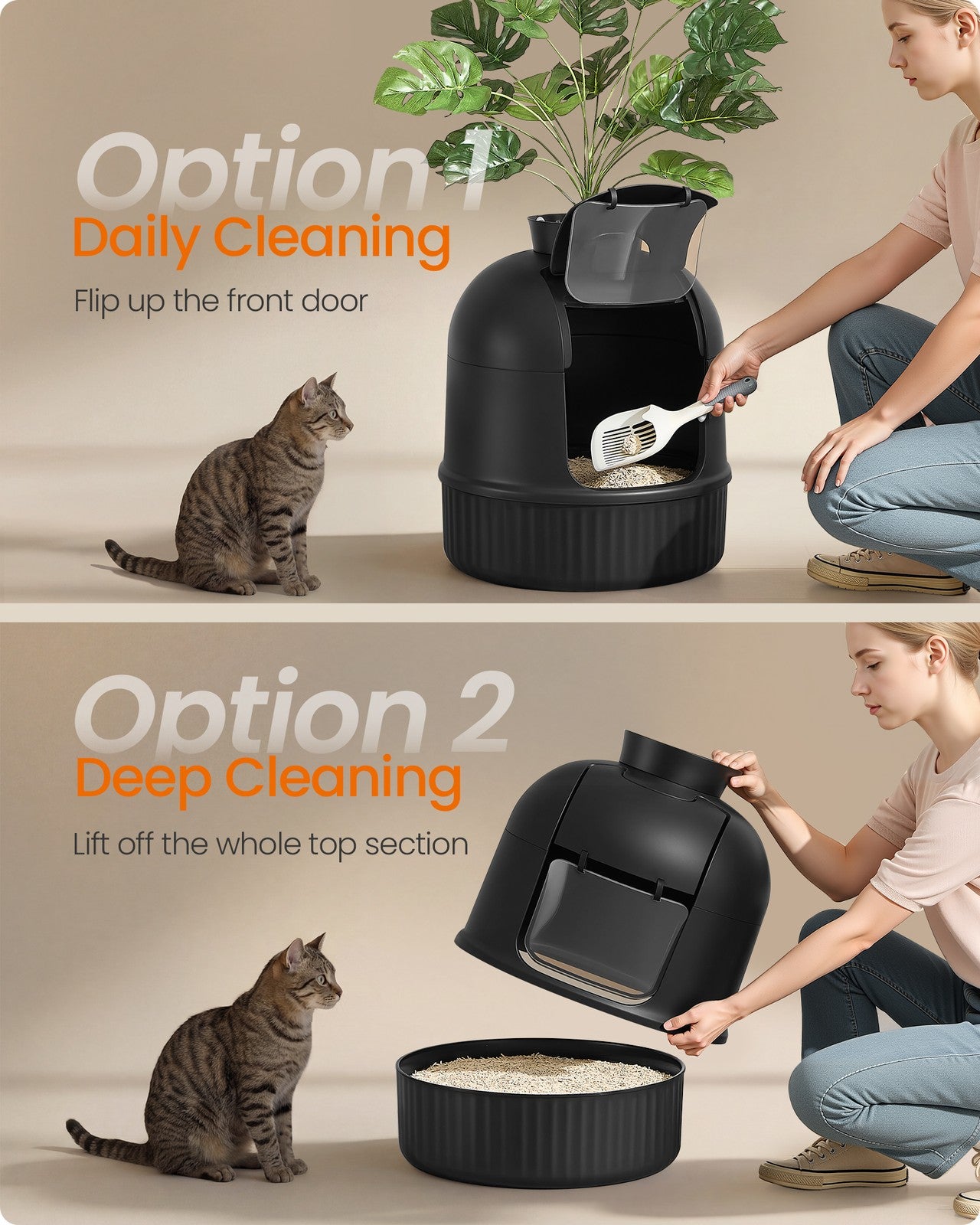 Plant Cat Litter Box Enclosure with Artificial Plant - Ink Black