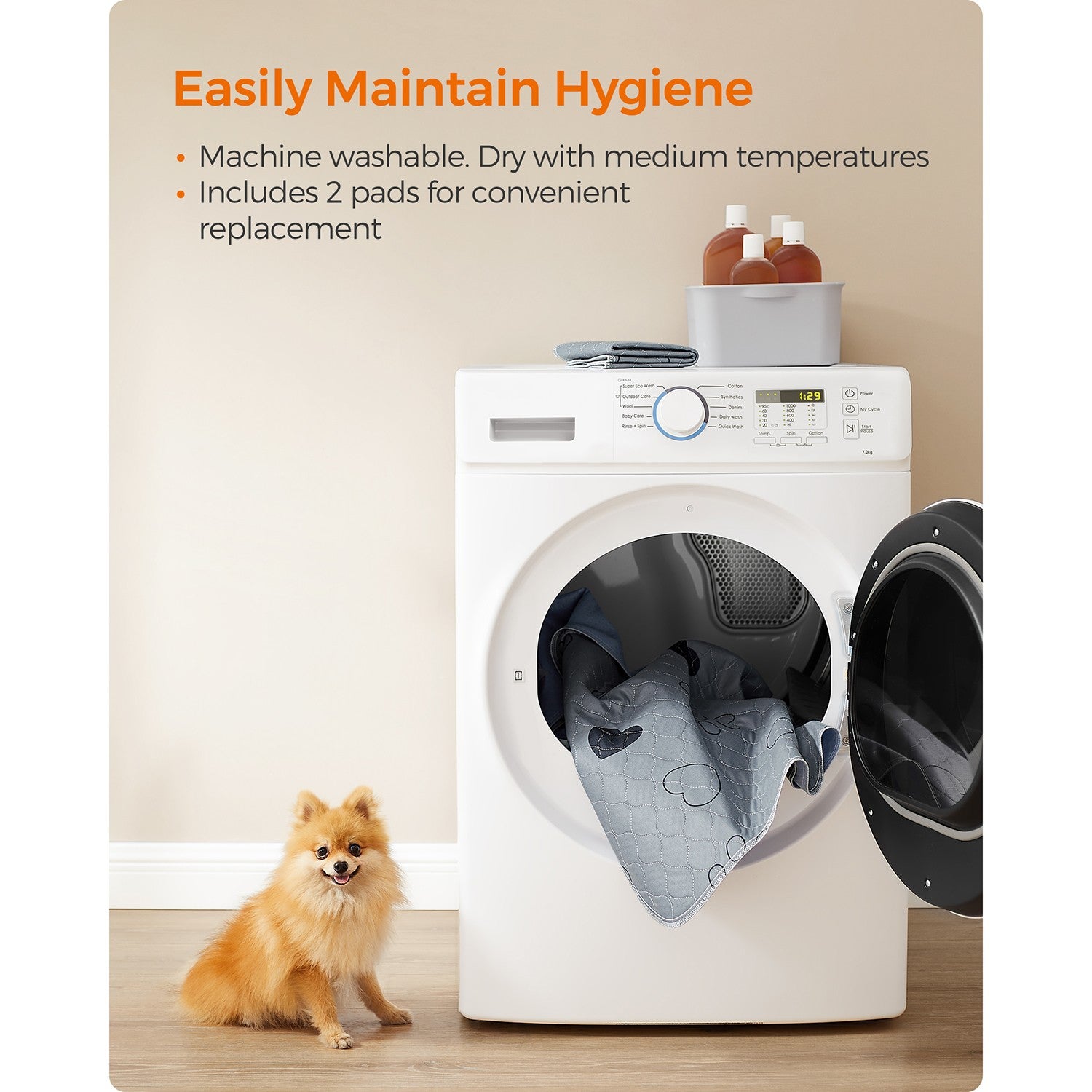 2 Pack Washable Pee Pads for Dogs - Up to 13 Lb - Gray