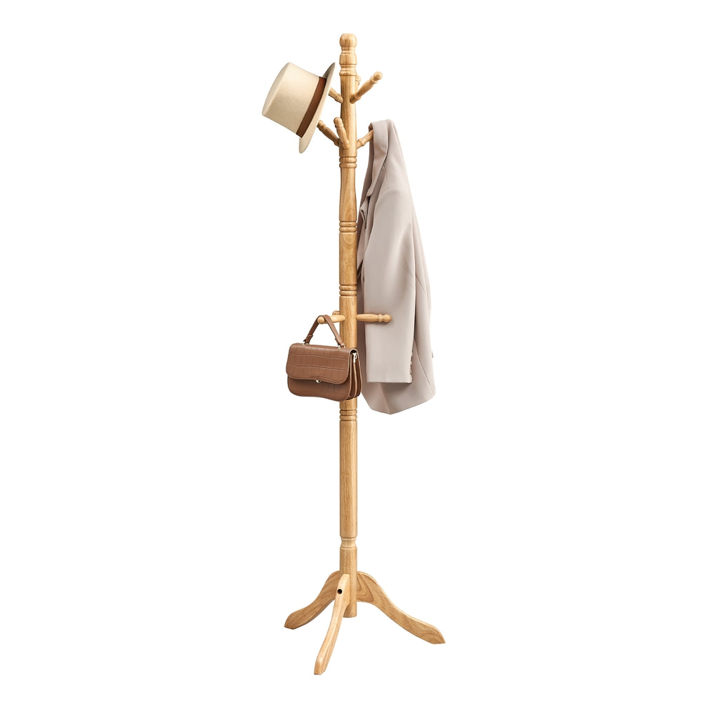 Solid Wood Coat Rack and Stand with 10 Hooks - Natural Beige
