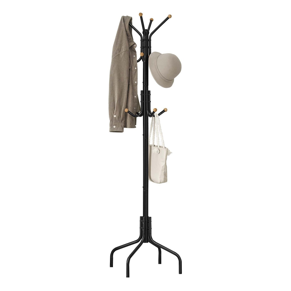 Coat Rack Freestanding with 12 Hooks and 4 Legs - Coffee Brown